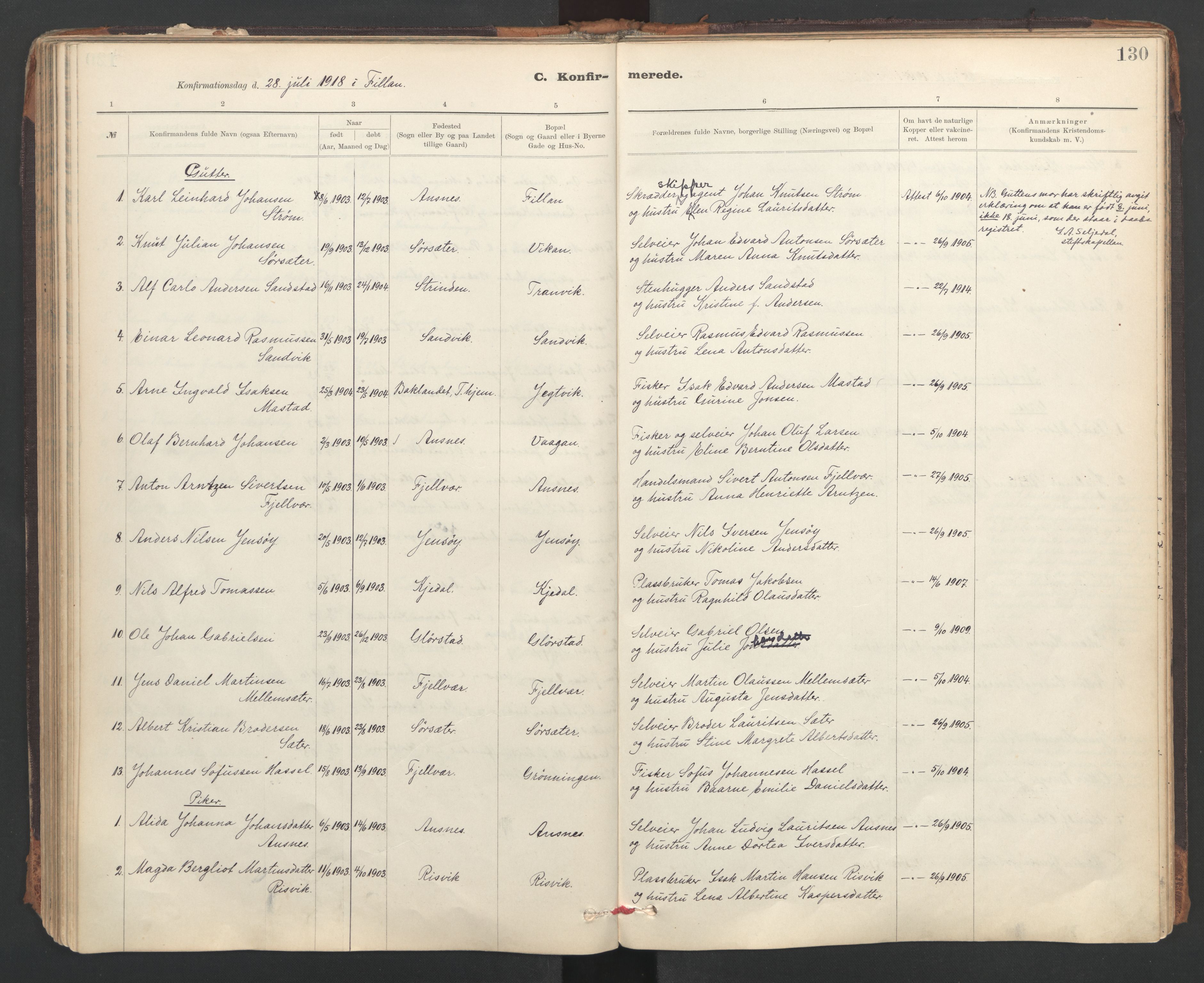 Ministerialprotokoller, klokkerbøker og fødselsregistre - Sør-Trøndelag, SAT/A-1456/637/L0559: Parish register (official) no. 637A02, 1899-1923, p. 130