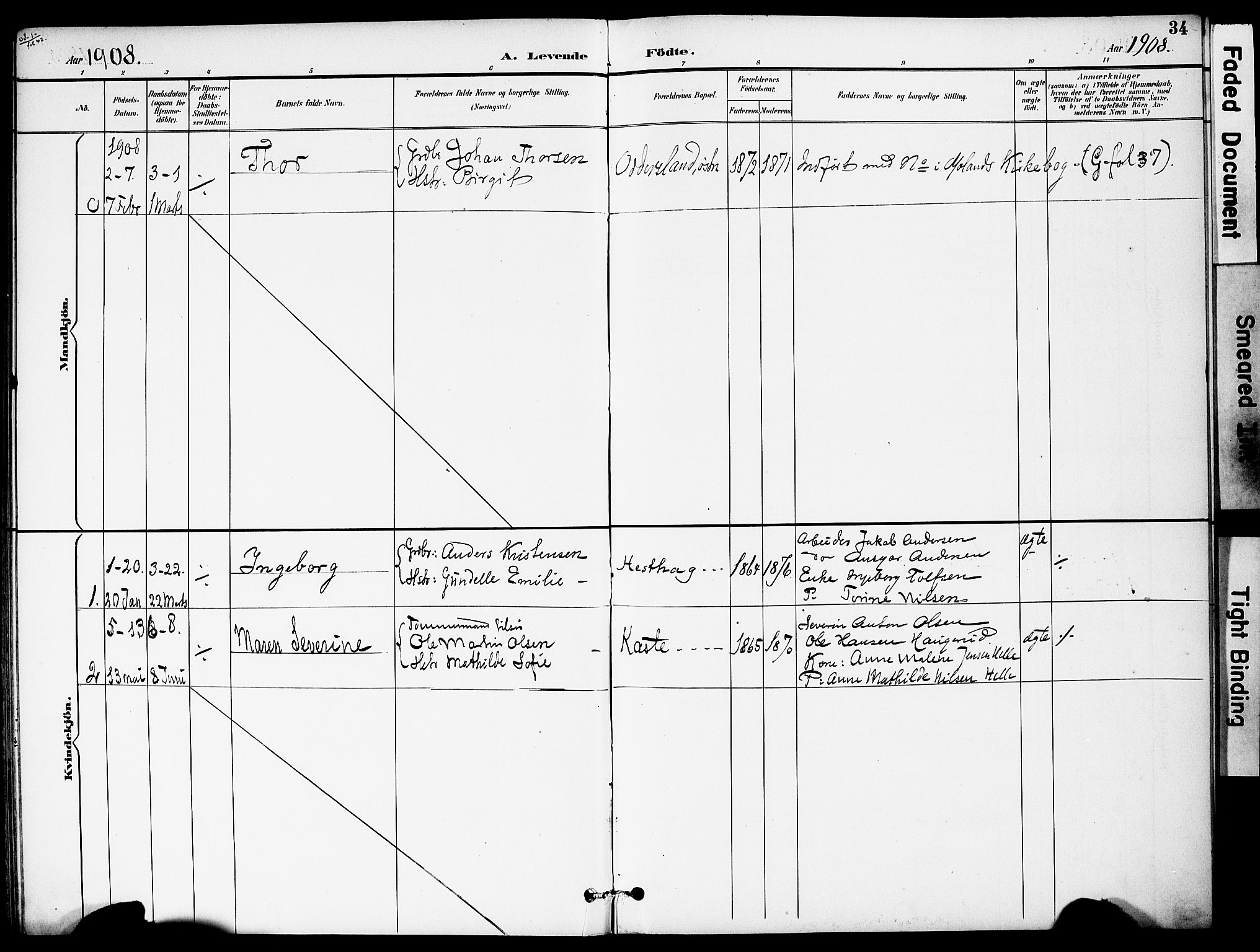 Austre Moland sokneprestkontor, SAK/1111-0001/F/Fa/Fab/L0002: Parish register (official) no. A 2, 1894-1919, p. 34