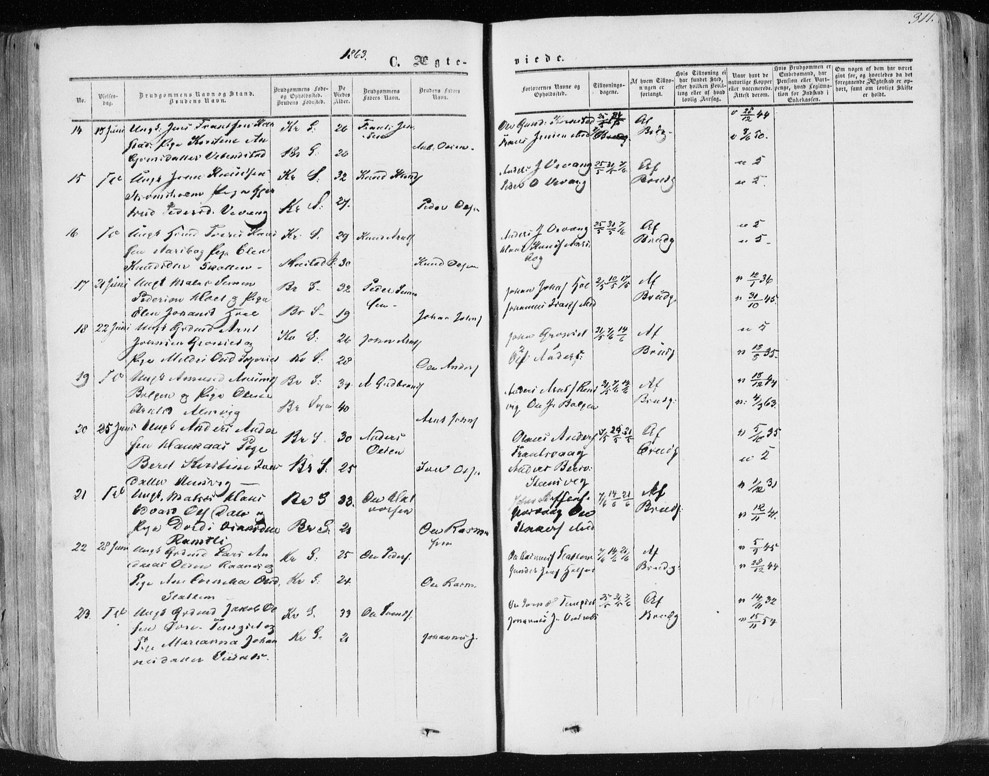 Ministerialprotokoller, klokkerbøker og fødselsregistre - Møre og Romsdal, SAT/A-1454/568/L0804: Parish register (official) no. 568A11, 1854-1868, p. 311