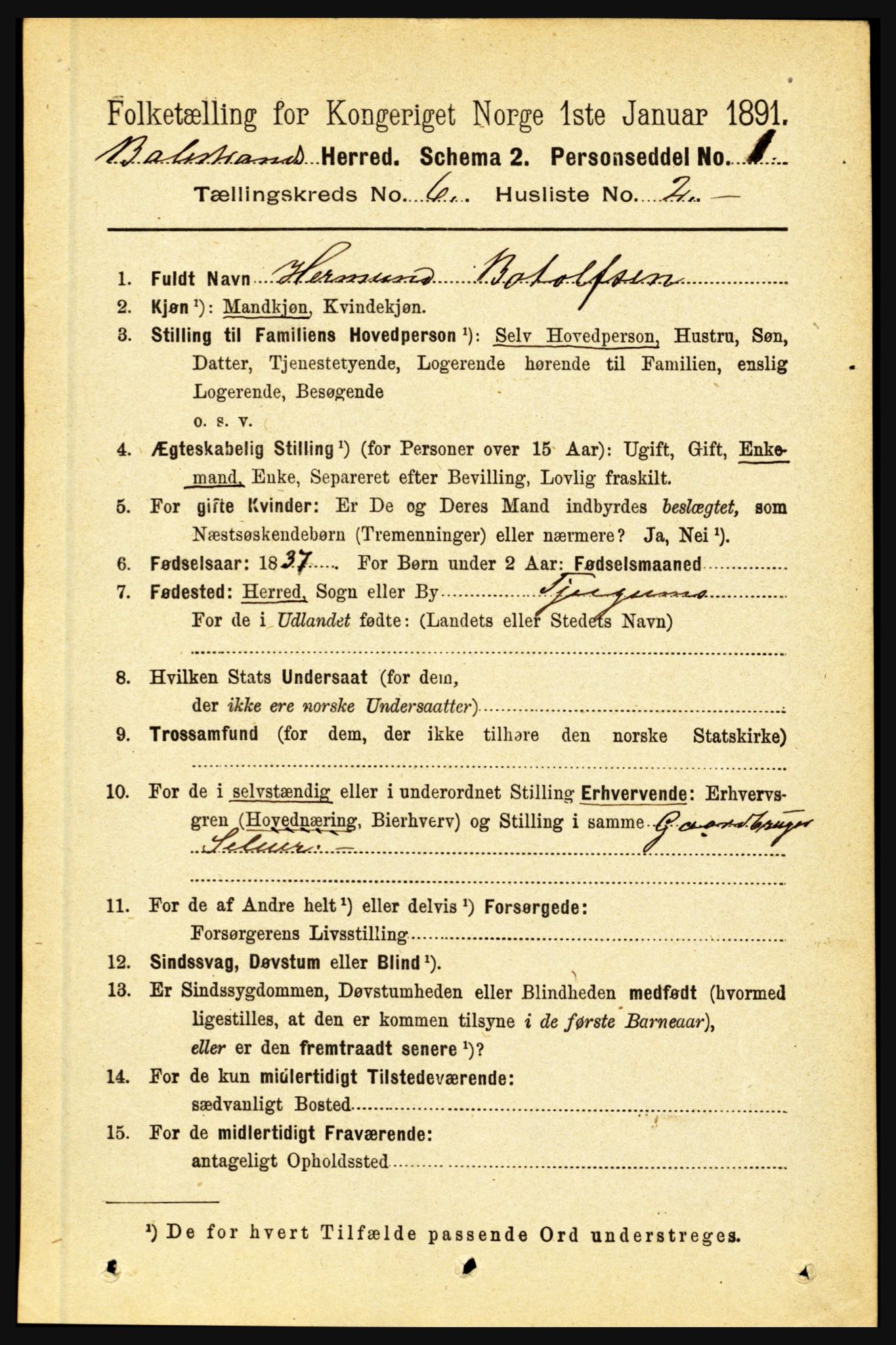 RA, 1891 census for 1418 Balestrand, 1891, p. 1366