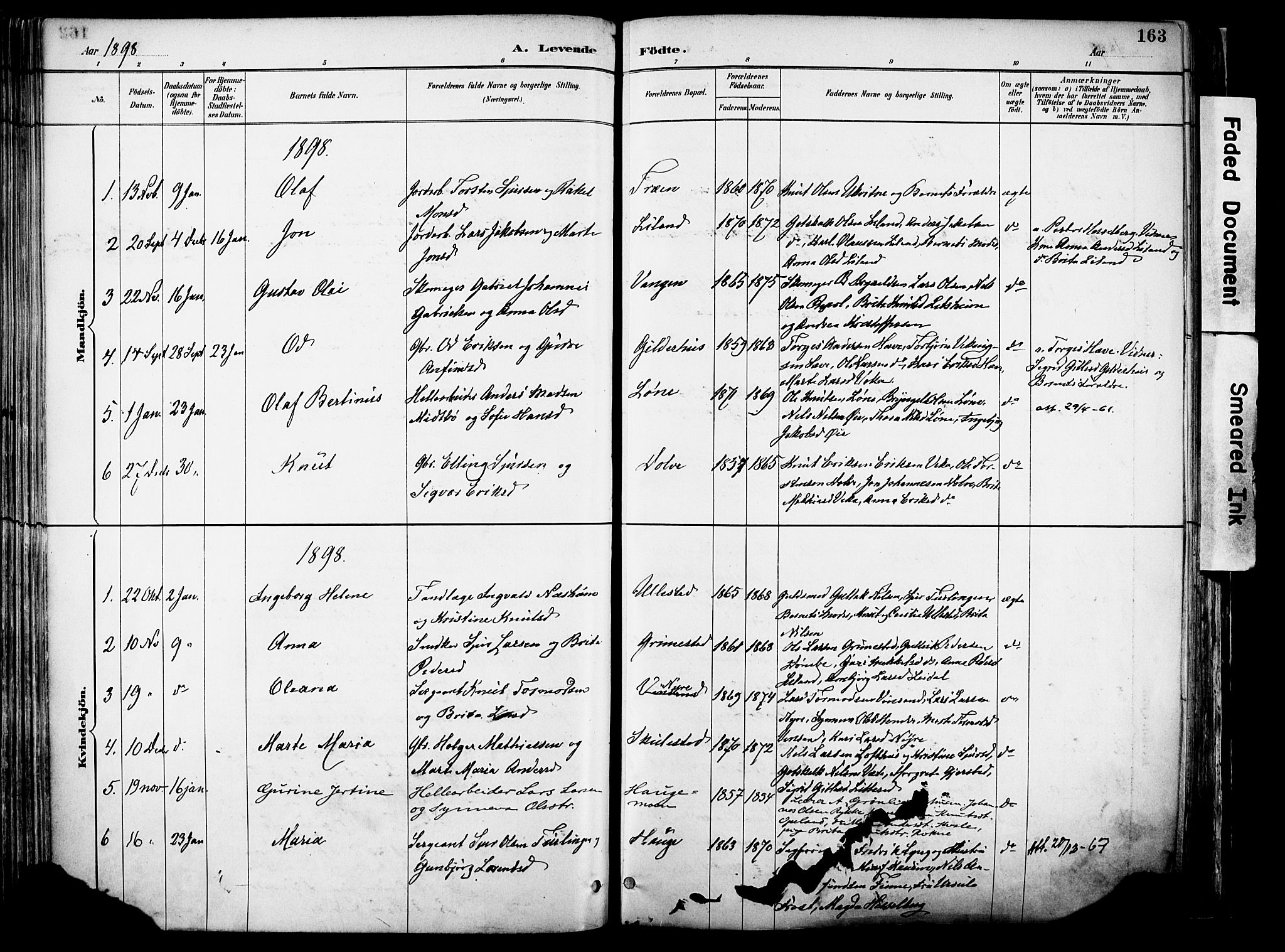 Voss sokneprestembete, SAB/A-79001/H/Haa: Parish register (official) no. A 21, 1887-1903, p. 163