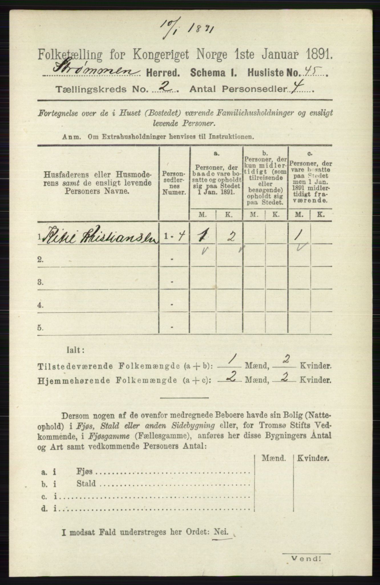 RA, 1891 census for 0711 Strømm, 1891, p. 691