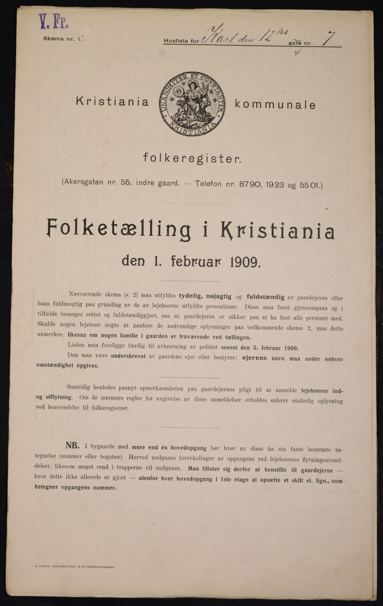 OBA, Municipal Census 1909 for Kristiania, 1909, p. 44113