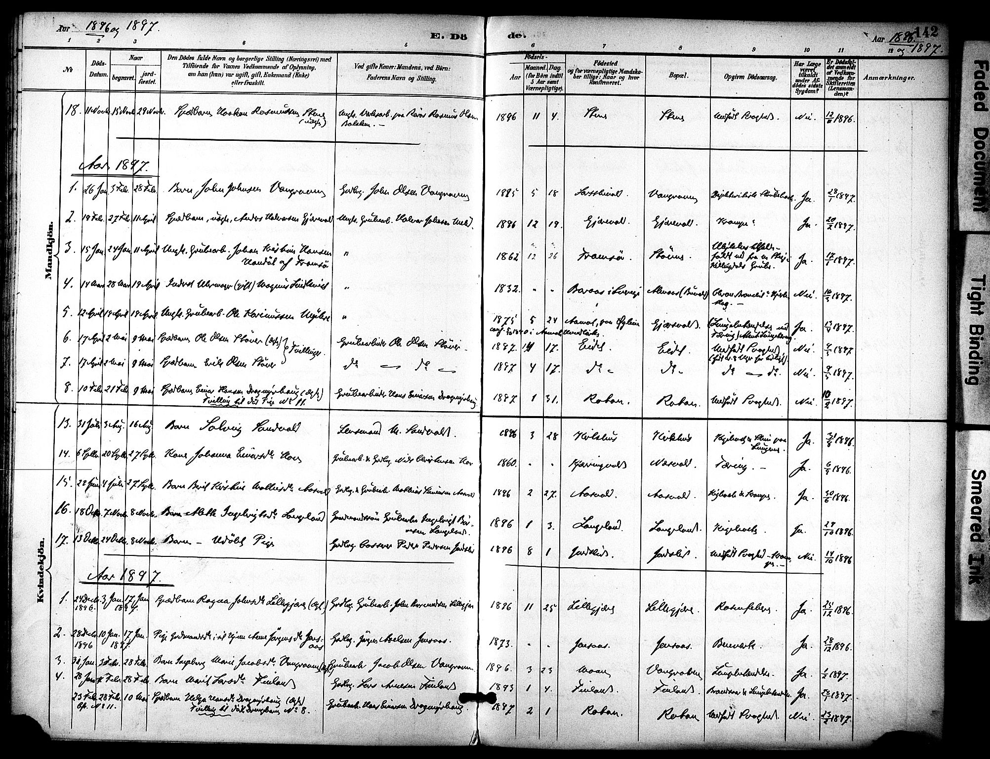 Ministerialprotokoller, klokkerbøker og fødselsregistre - Sør-Trøndelag, AV/SAT-A-1456/686/L0984: Parish register (official) no. 686A02, 1891-1906, p. 142