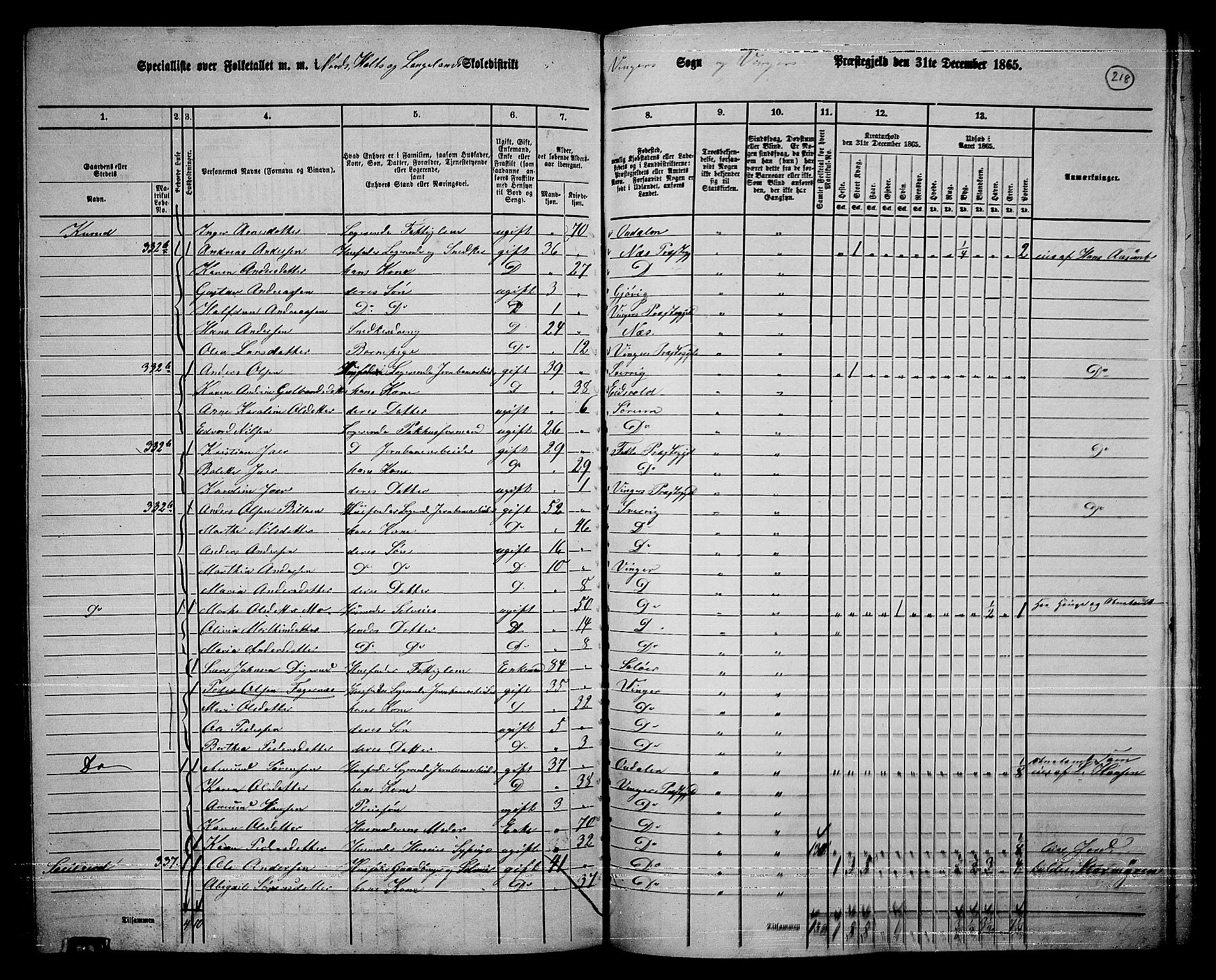 RA, 1865 census for Vinger/Vinger og Austmarka, 1865, p. 200