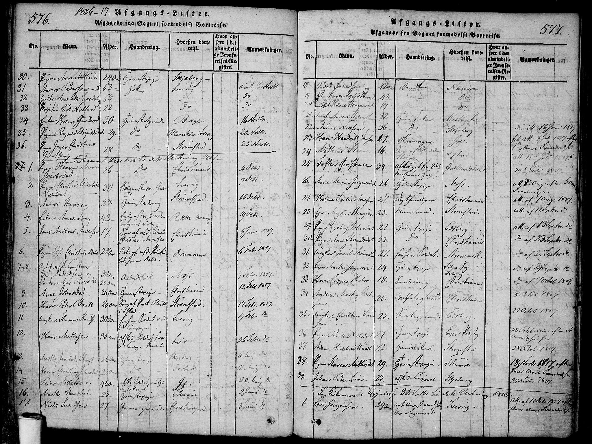 Halden prestekontor Kirkebøker, SAO/A-10909/F/Fa/L0003: Parish register (official) no. I 3, 1815-1834, p. 576-577