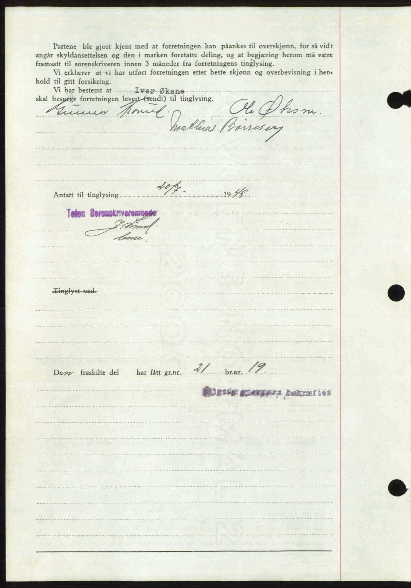 Toten tingrett, SAH/TING-006/H/Hb/Hbc/L0020: Mortgage book no. Hbc-20, 1948-1948, Diary no: : 2276/1948