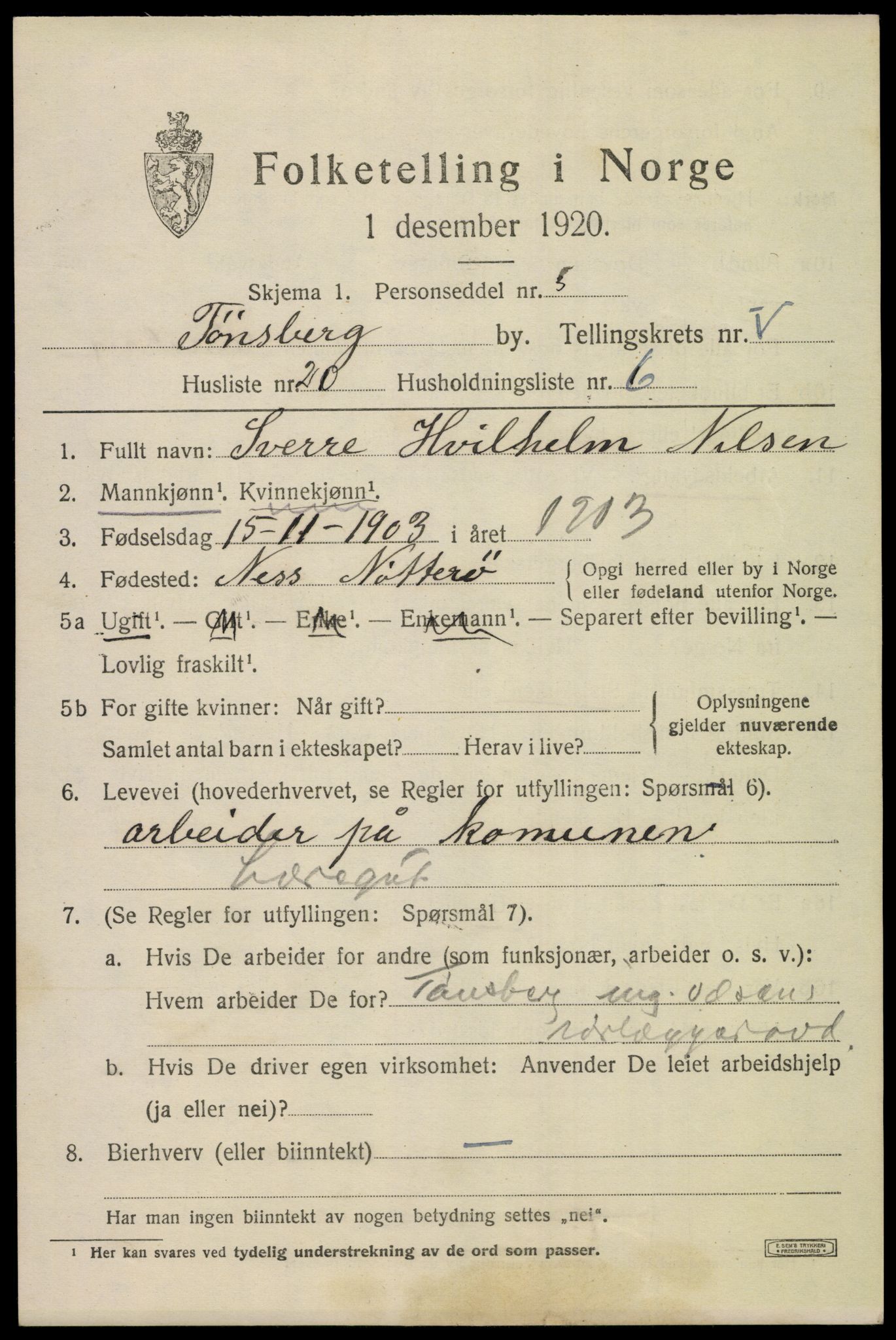 SAKO, 1920 census for Tønsberg, 1920, p. 13773