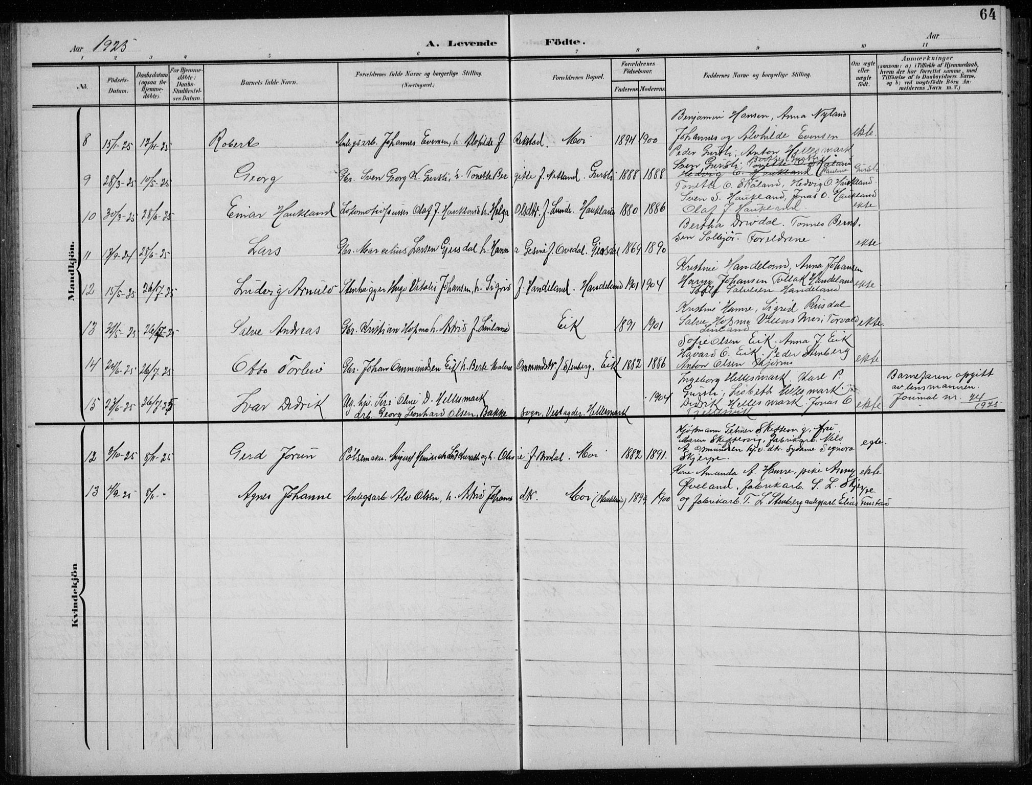 Lund sokneprestkontor, AV/SAST-A-101809/S07/L0008: Parish register (copy) no. B 8, 1902-1936, p. 64