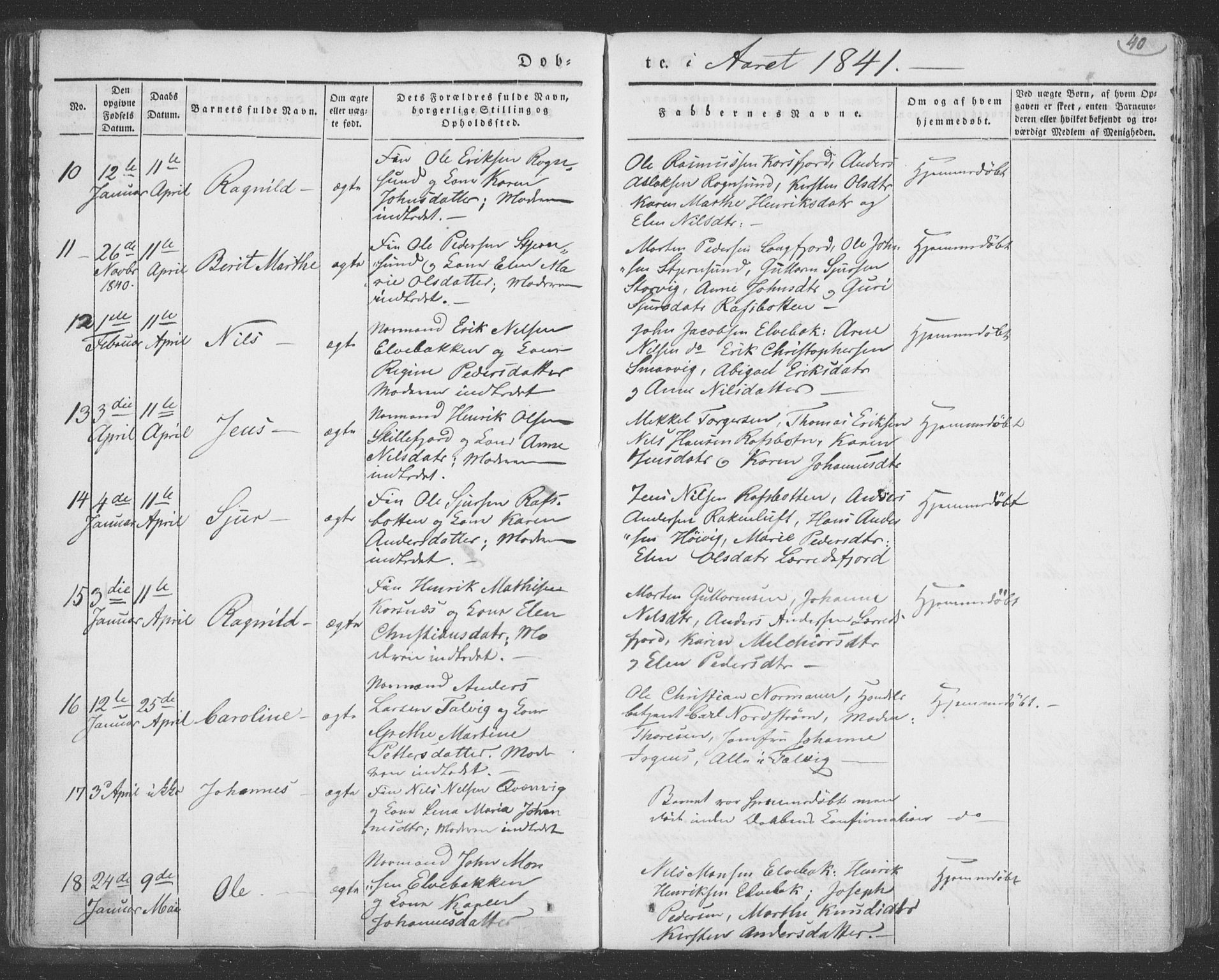 Talvik sokneprestkontor, SATØ/S-1337/H/Ha/L0009kirke: Parish register (official) no. 9, 1837-1852, p. 40