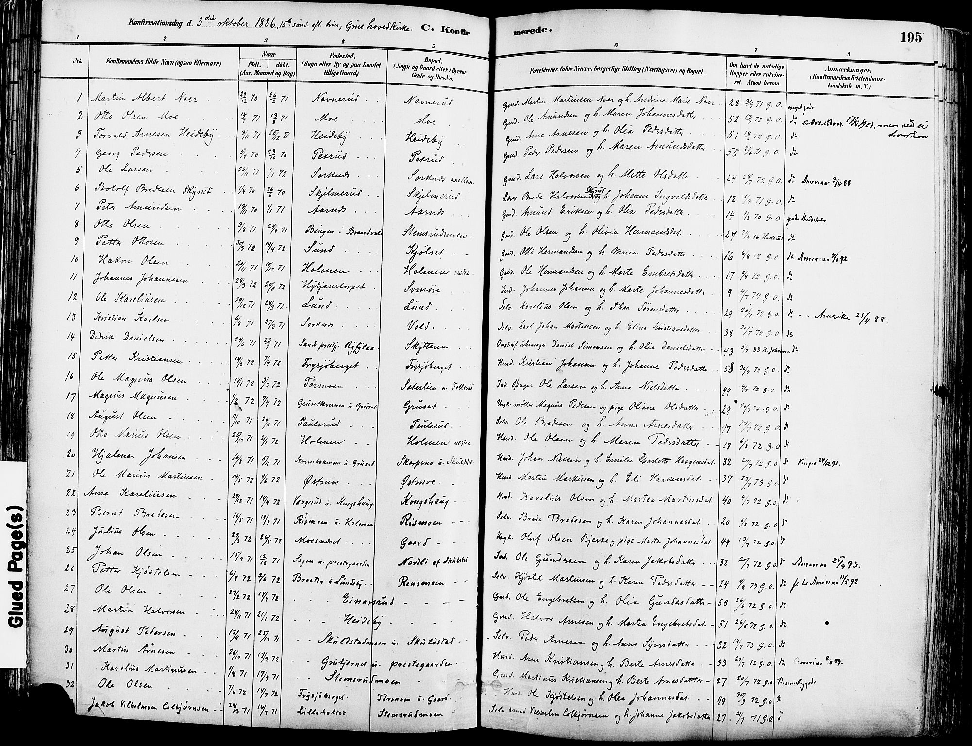 Grue prestekontor, SAH/PREST-036/H/Ha/Haa/L0012: Parish register (official) no. 12, 1881-1897, p. 195