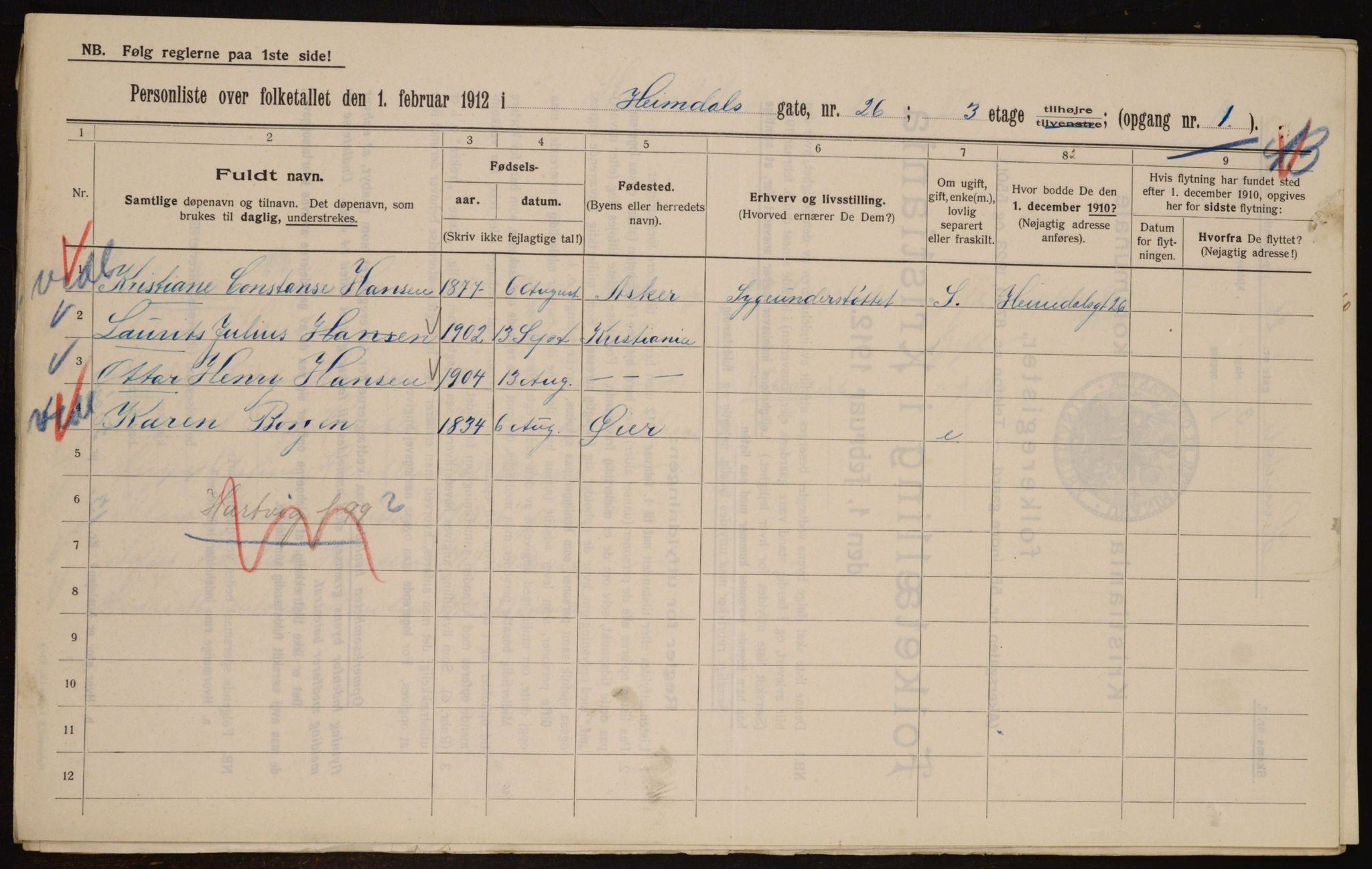 OBA, Municipal Census 1912 for Kristiania, 1912, p. 37230