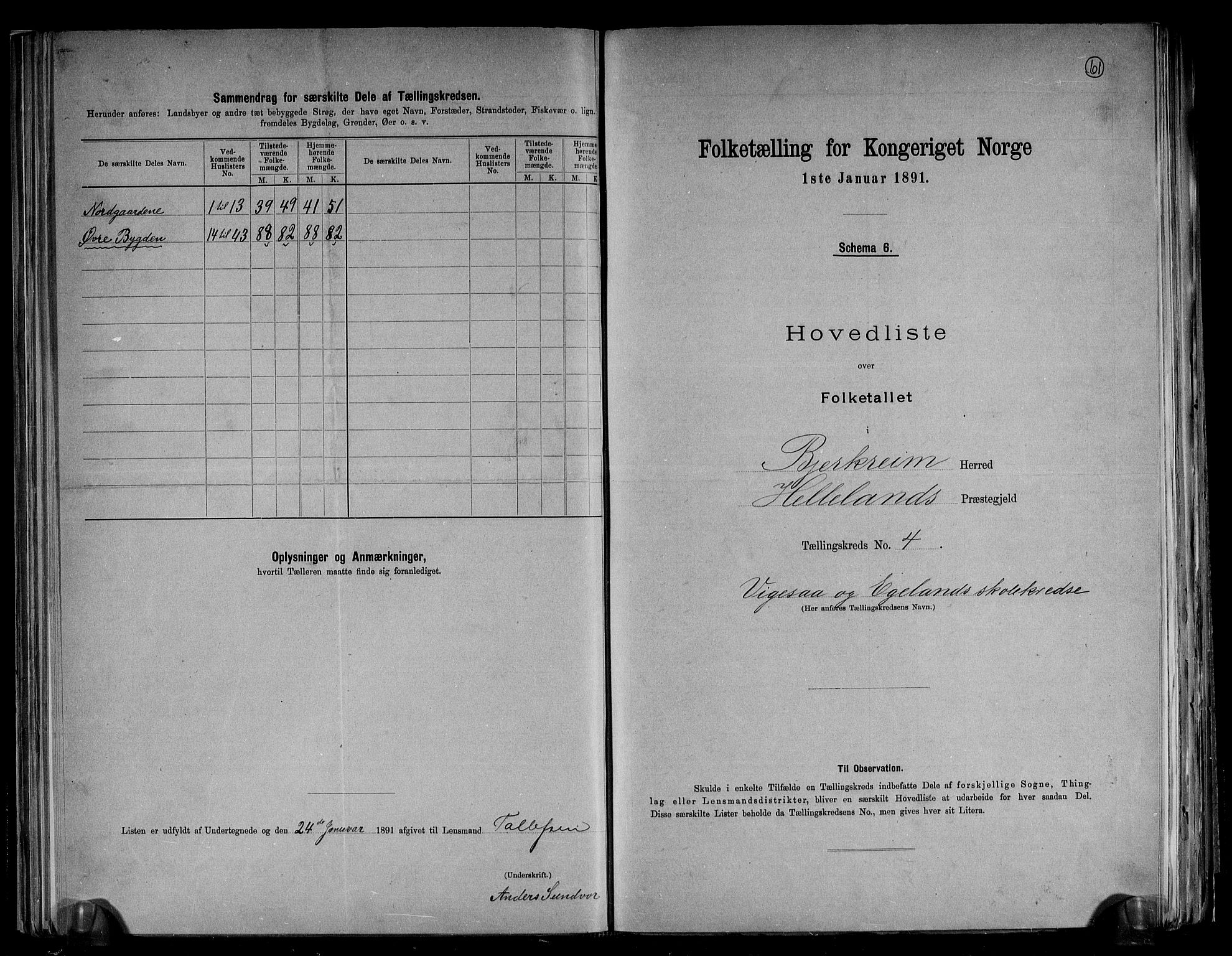 RA, 1891 census for 1114 Bjerkreim, 1891, p. 10