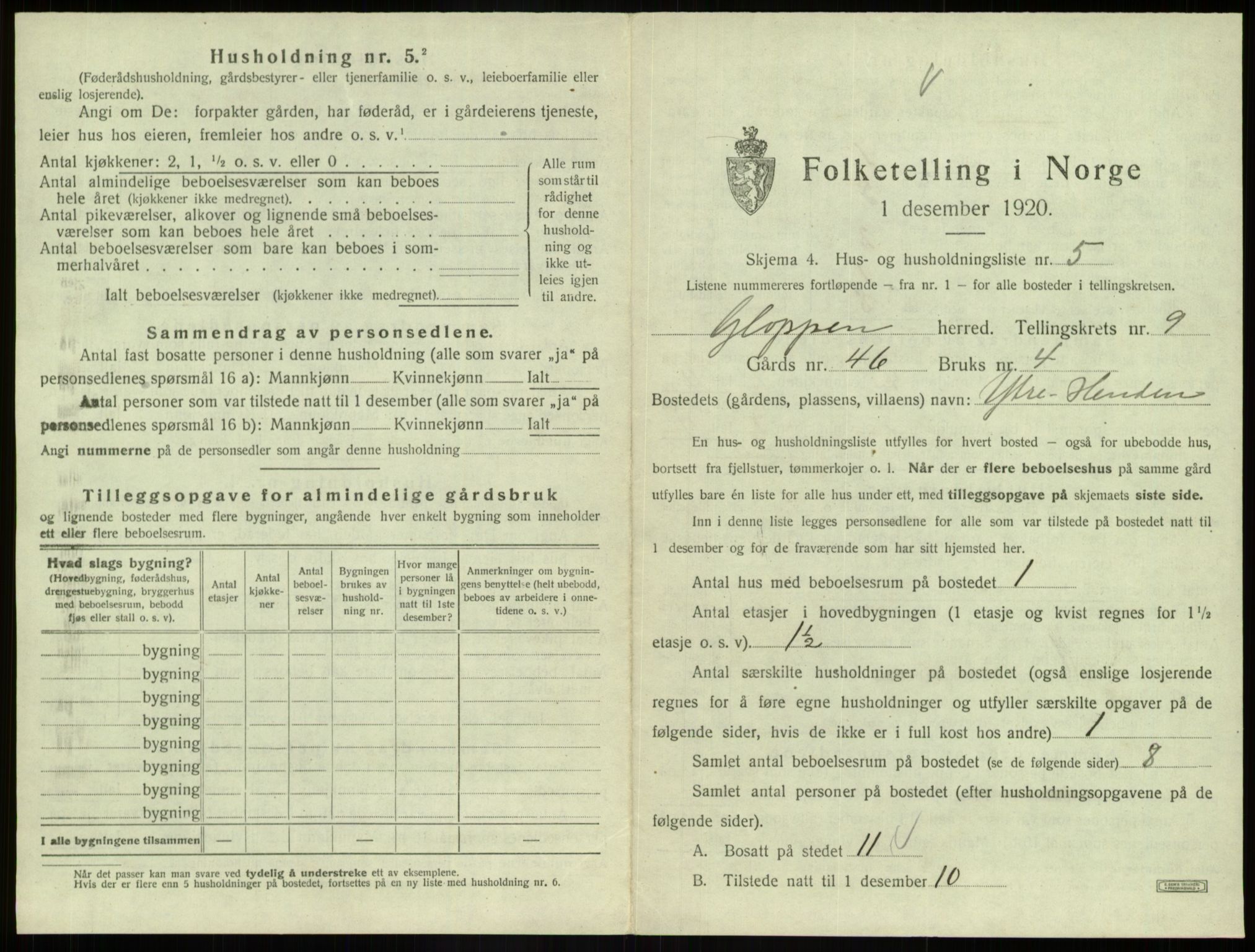 SAB, 1920 census for Gloppen, 1920, p. 619