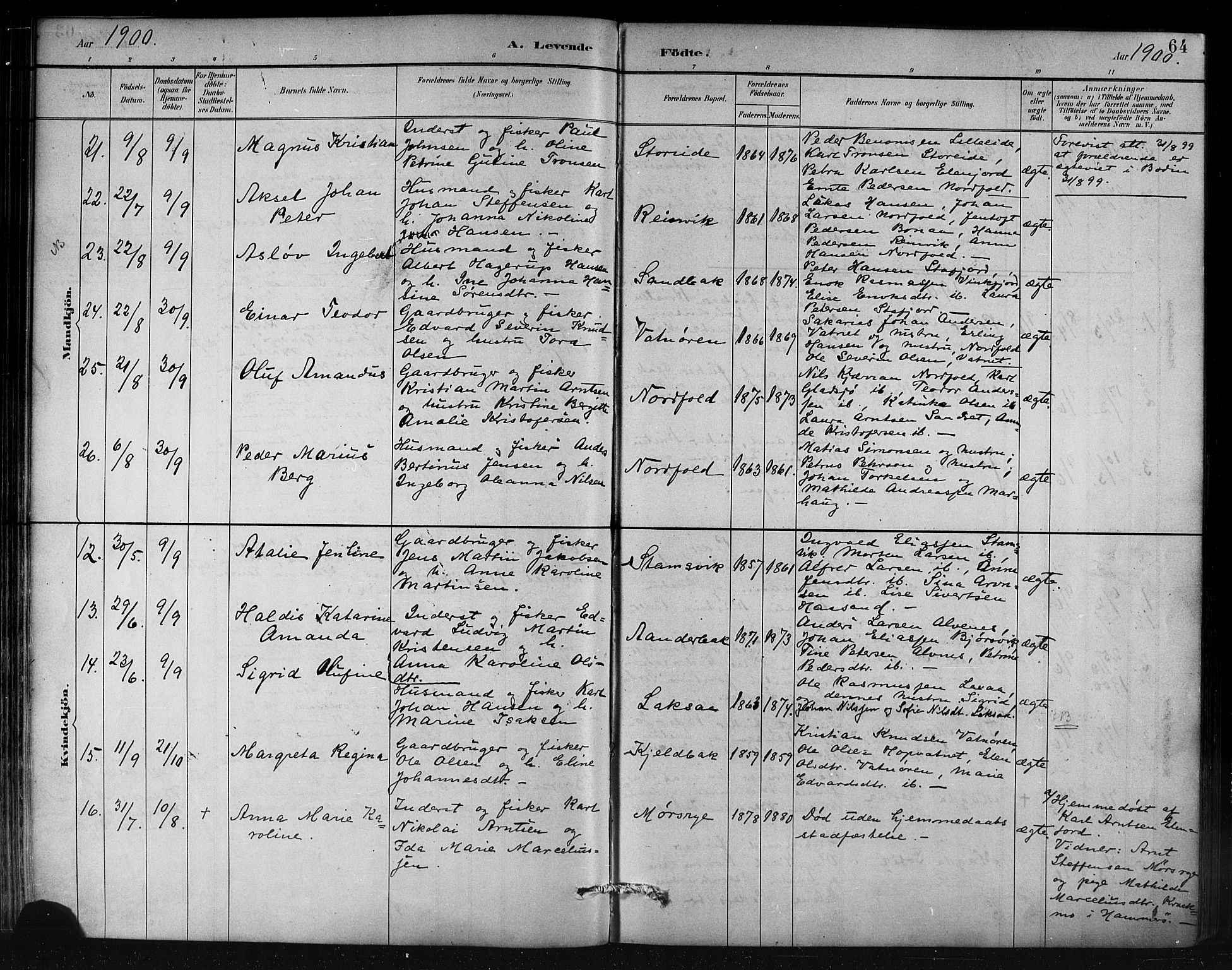 Ministerialprotokoller, klokkerbøker og fødselsregistre - Nordland, AV/SAT-A-1459/858/L0831: Parish register (official) no. 858A01, 1884-1902, p. 64