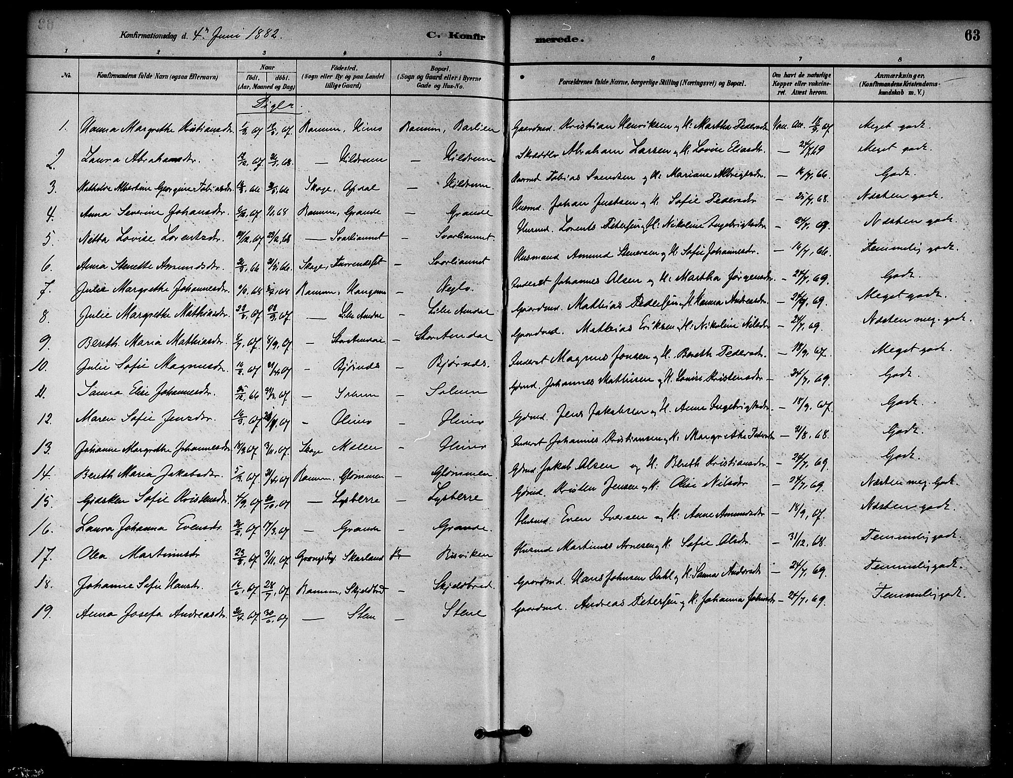 Ministerialprotokoller, klokkerbøker og fødselsregistre - Nord-Trøndelag, AV/SAT-A-1458/764/L0555: Parish register (official) no. 764A10, 1881-1896, p. 63