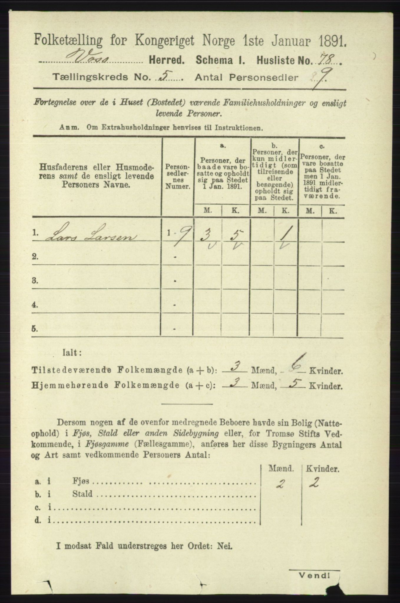 RA, 1891 census for 1235 Voss, 1891, p. 2690