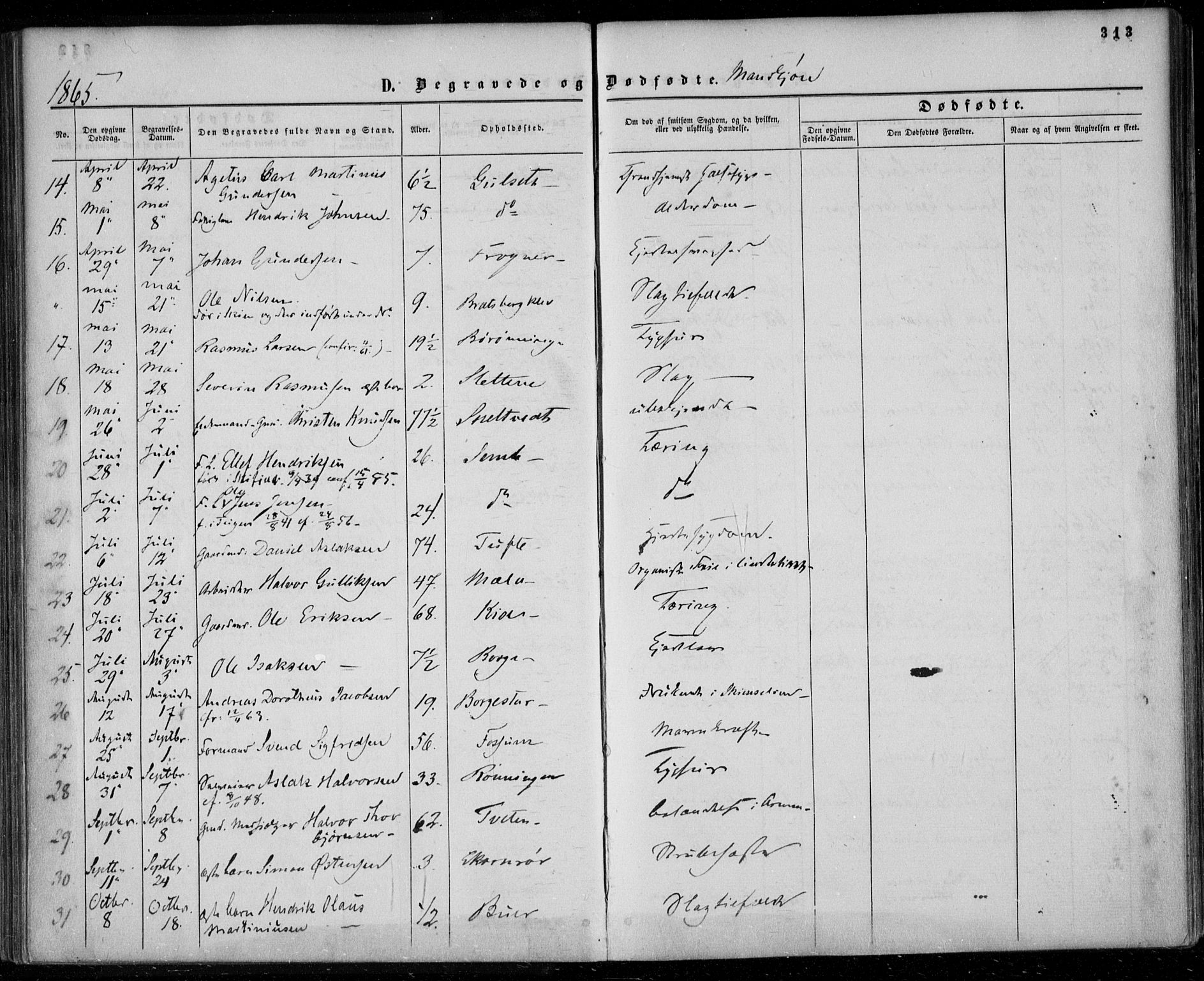 Gjerpen kirkebøker, SAKO/A-265/F/Fa/L0008b: Parish register (official) no. I 8B, 1857-1871, p. 313