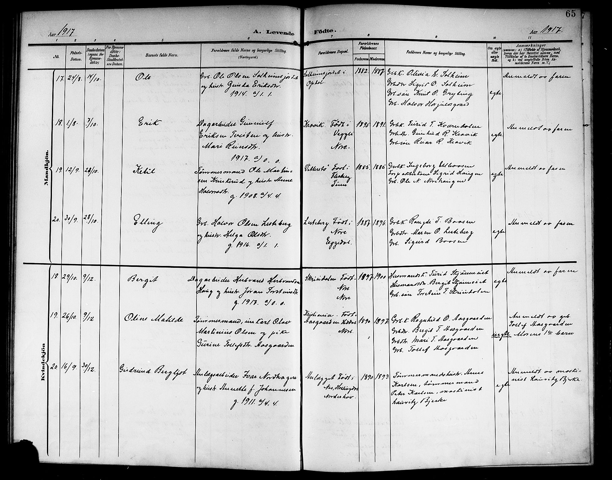Nore kirkebøker, SAKO/A-238/G/Ga/L0004: Parish register (copy) no. I 4, 1904-1919, p. 65