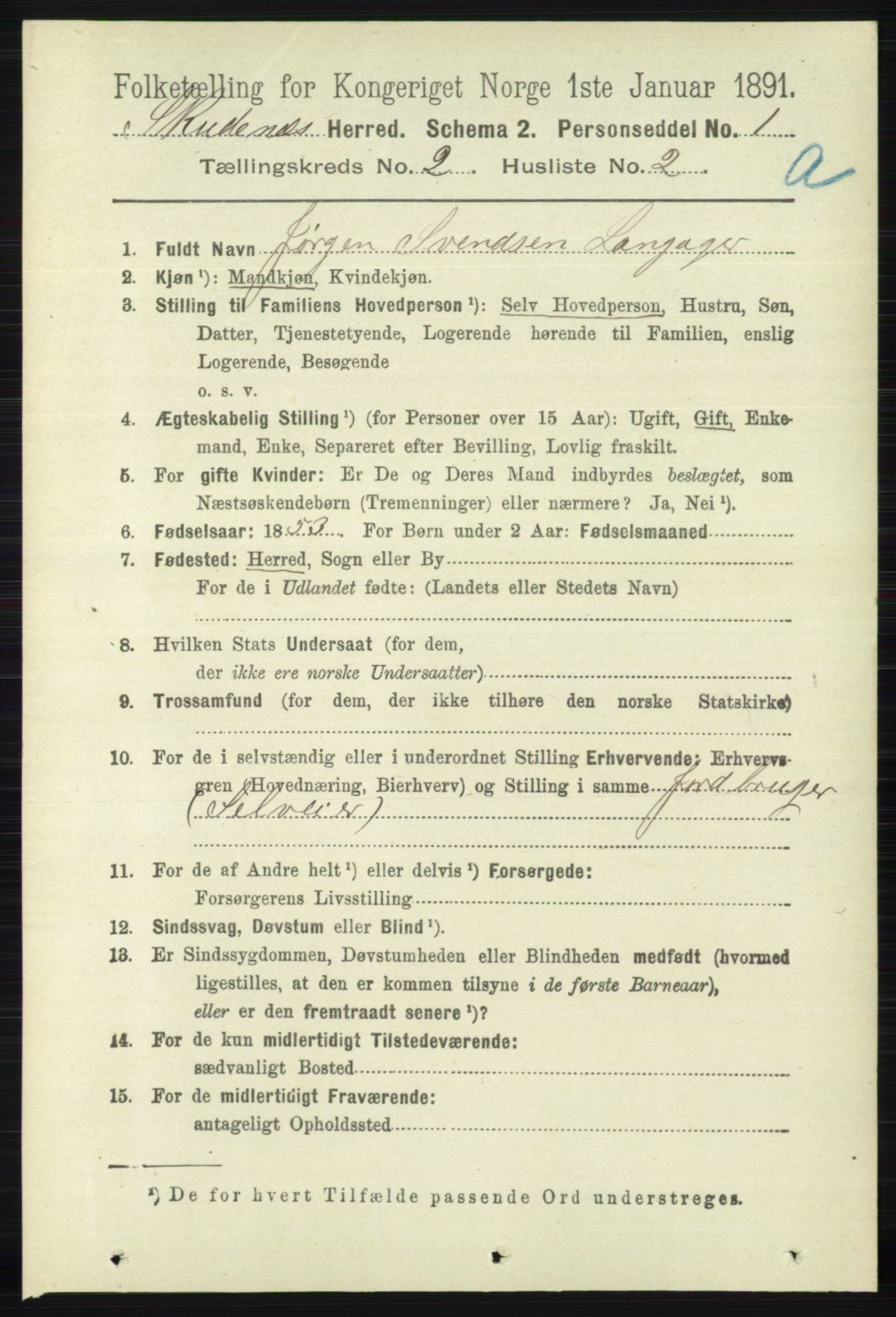 RA, 1891 census for 1150 Skudenes, 1891, p. 684