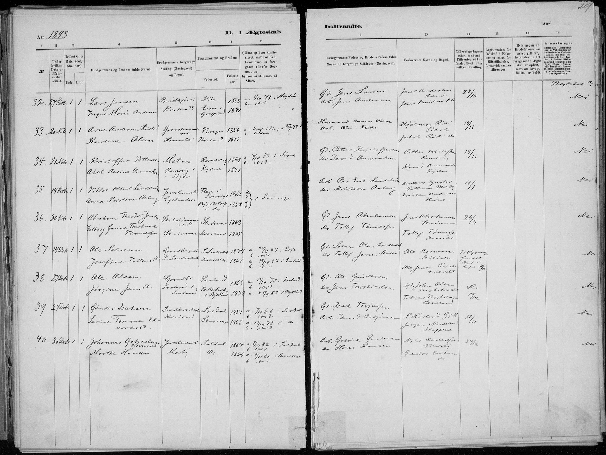 Oddernes sokneprestkontor, AV/SAK-1111-0033/F/Fa/Faa/L0009: Parish register (official) no. A 9, 1884-1896, p. 209