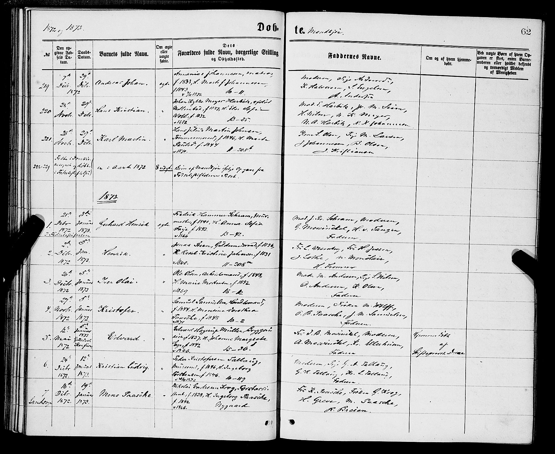 Domkirken sokneprestembete, SAB/A-74801/H/Hab/L0013: Parish register (copy) no. B 6, 1869-1876, p. 62