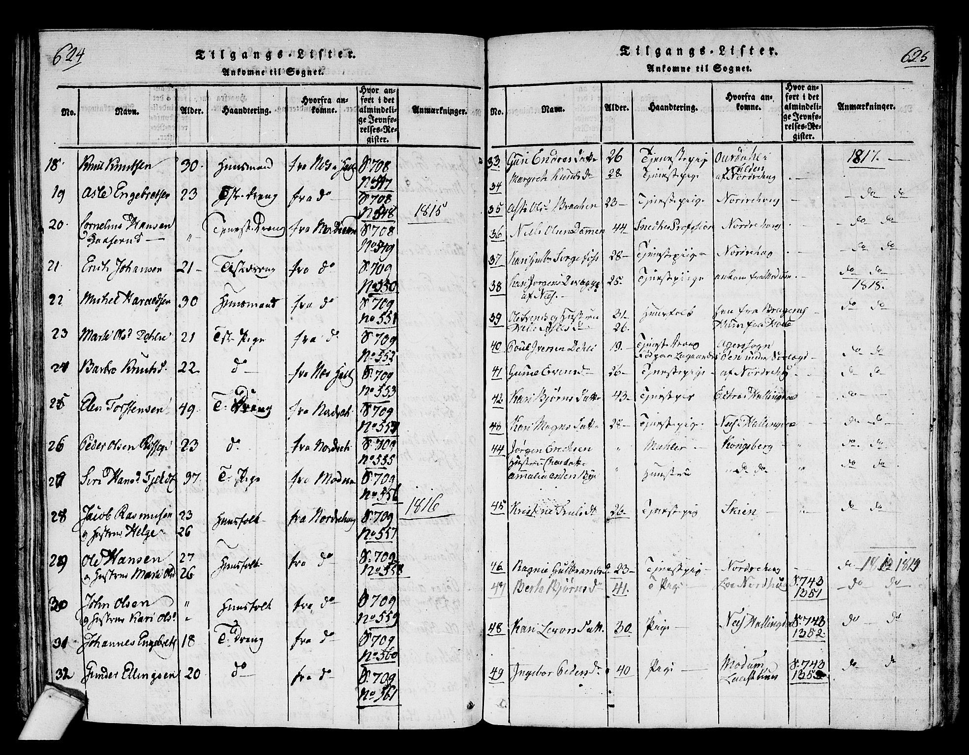 Hole kirkebøker, SAKO/A-228/F/Fa/L0004: Parish register (official) no. I 4, 1814-1833, p. 624-625
