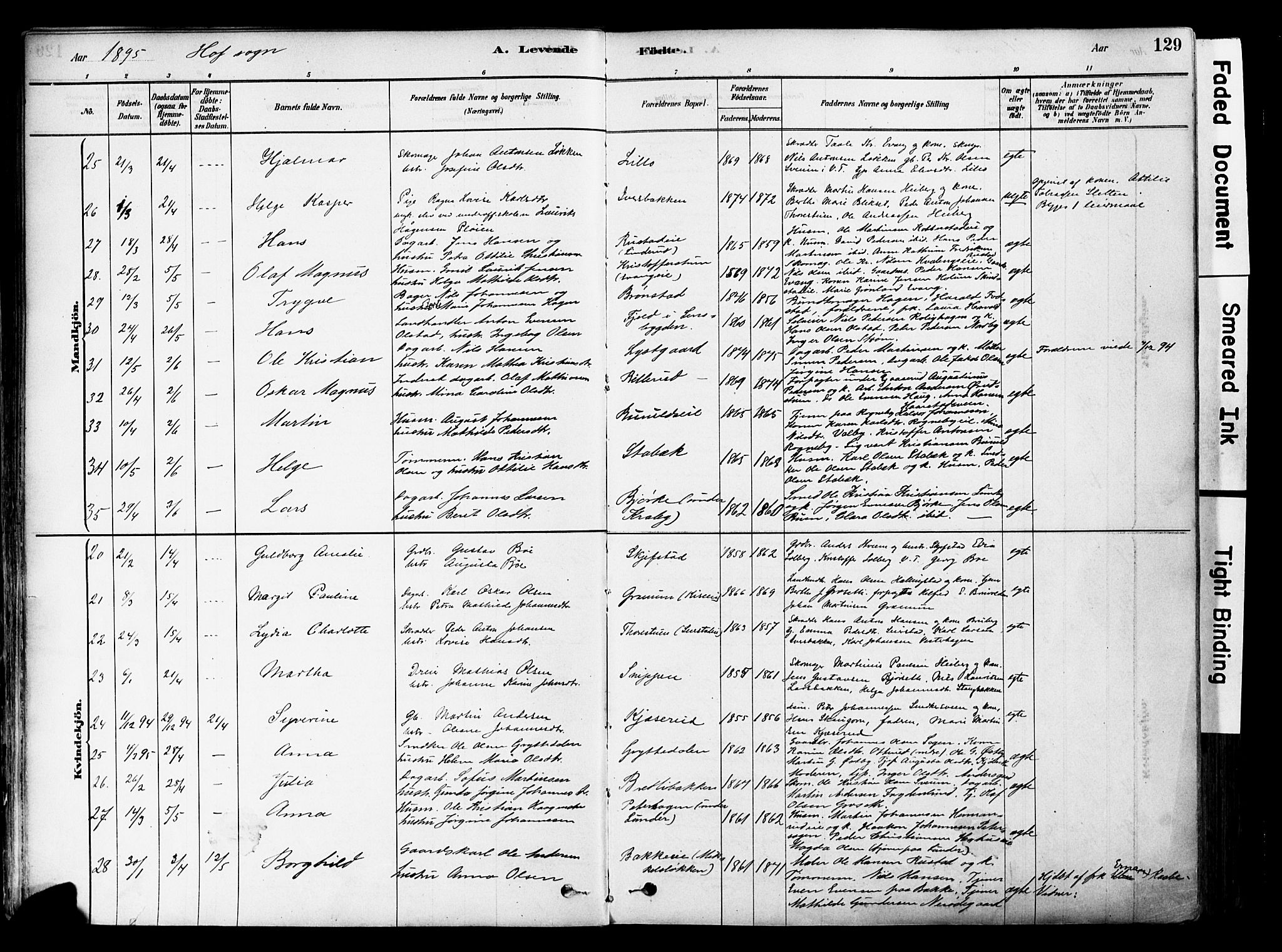 Østre Toten prestekontor, AV/SAH-PREST-104/H/Ha/Haa/L0006: Parish register (official) no. 6 /1, 1878-1896, p. 129