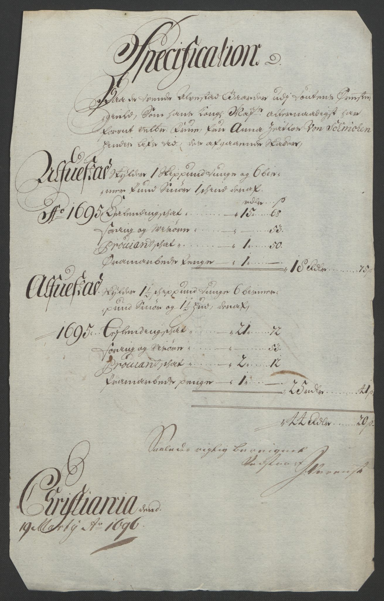 Rentekammeret inntil 1814, Reviderte regnskaper, Fogderegnskap, RA/EA-4092/R18/L1293: Fogderegnskap Hadeland, Toten og Valdres, 1695, p. 189