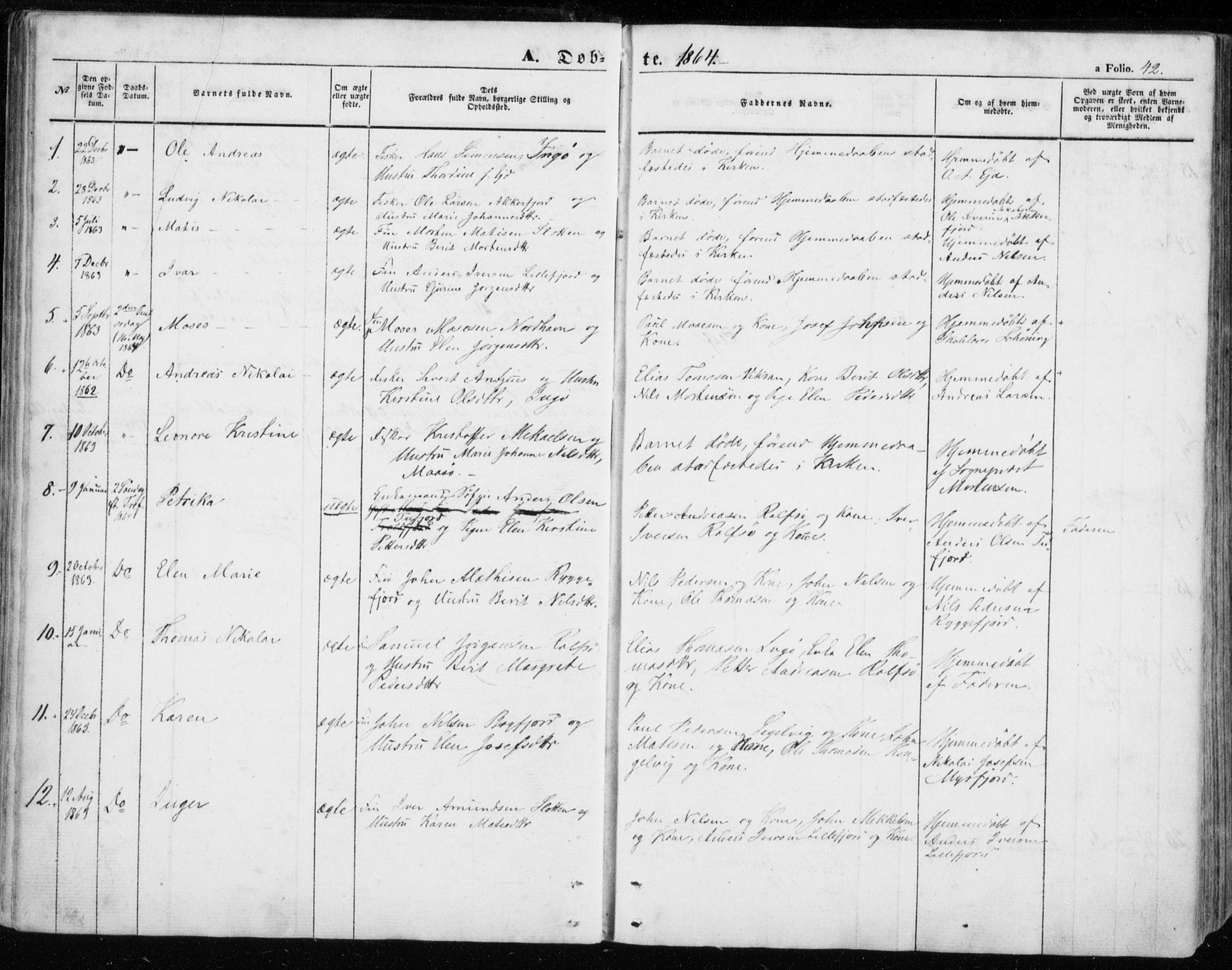 Måsøy sokneprestkontor, SATØ/S-1348/H/Ha/L0002kirke: Parish register (official) no. 2, 1852-1865, p. 42