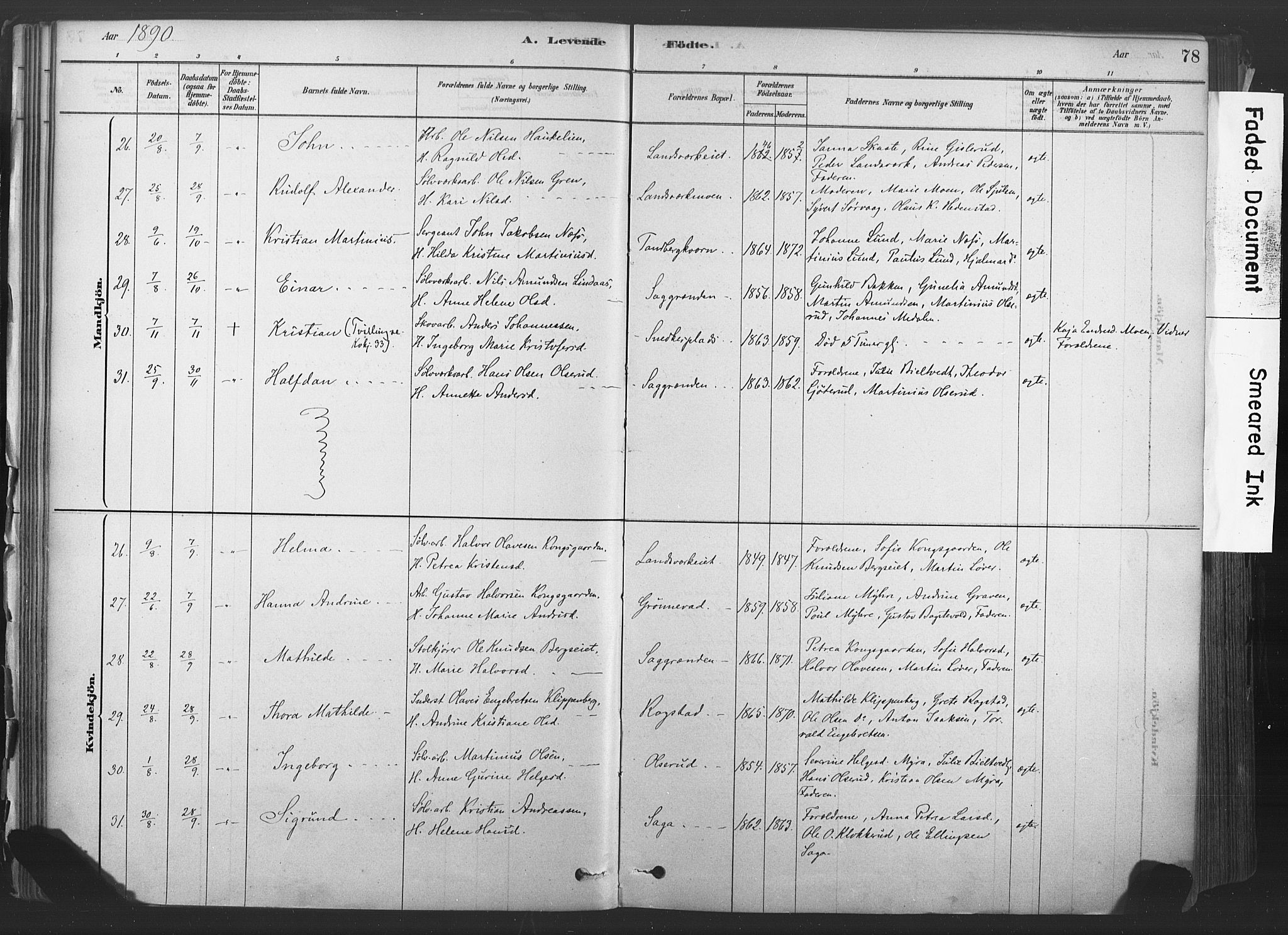 Sandsvær kirkebøker, AV/SAKO-A-244/F/Fd/L0001: Parish register (official) no. IV 1, 1878-1906, p. 78