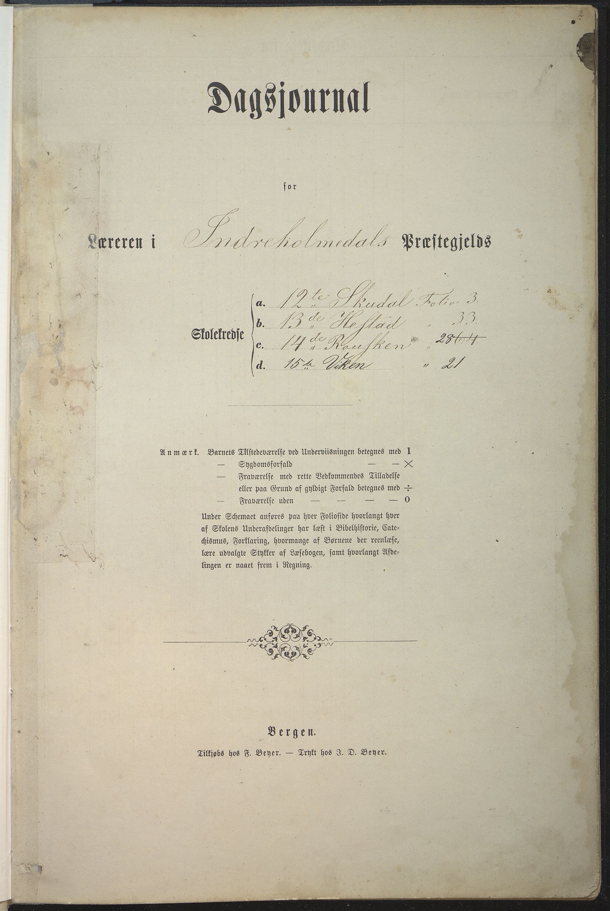 Gaular kommune. Hestad skule, VLFK/K-14300.520.07/543/L0001: dagbok for Skudal skule, Hestad skule, Rousken krins og Viken krins, 1870-1877