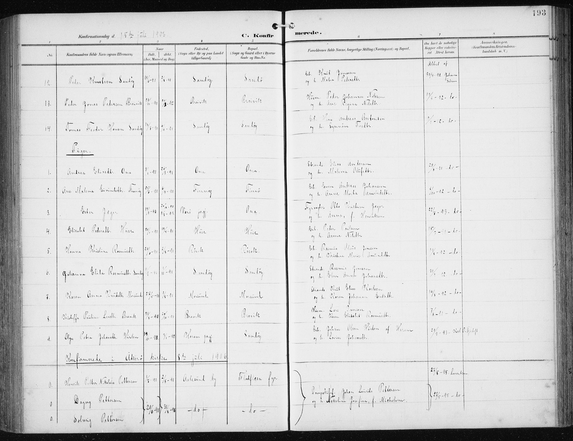 Ministerialprotokoller, klokkerbøker og fødselsregistre - Møre og Romsdal, AV/SAT-A-1454/561/L0733: Parish register (copy) no. 561C03, 1900-1940, p. 193