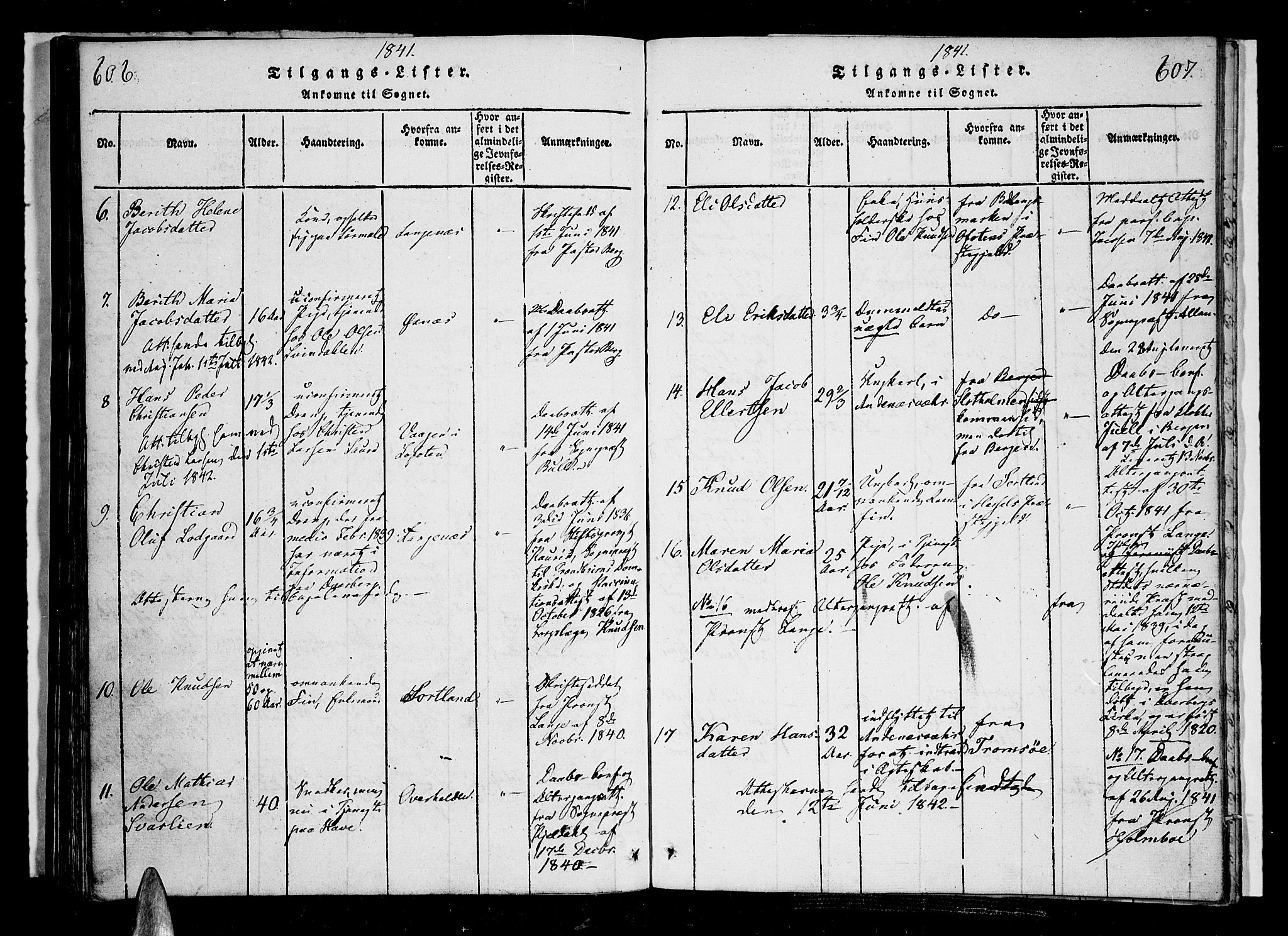 Ministerialprotokoller, klokkerbøker og fødselsregistre - Nordland, SAT/A-1459/897/L1395: Parish register (official) no. 897A03, 1820-1841, p. 606-607