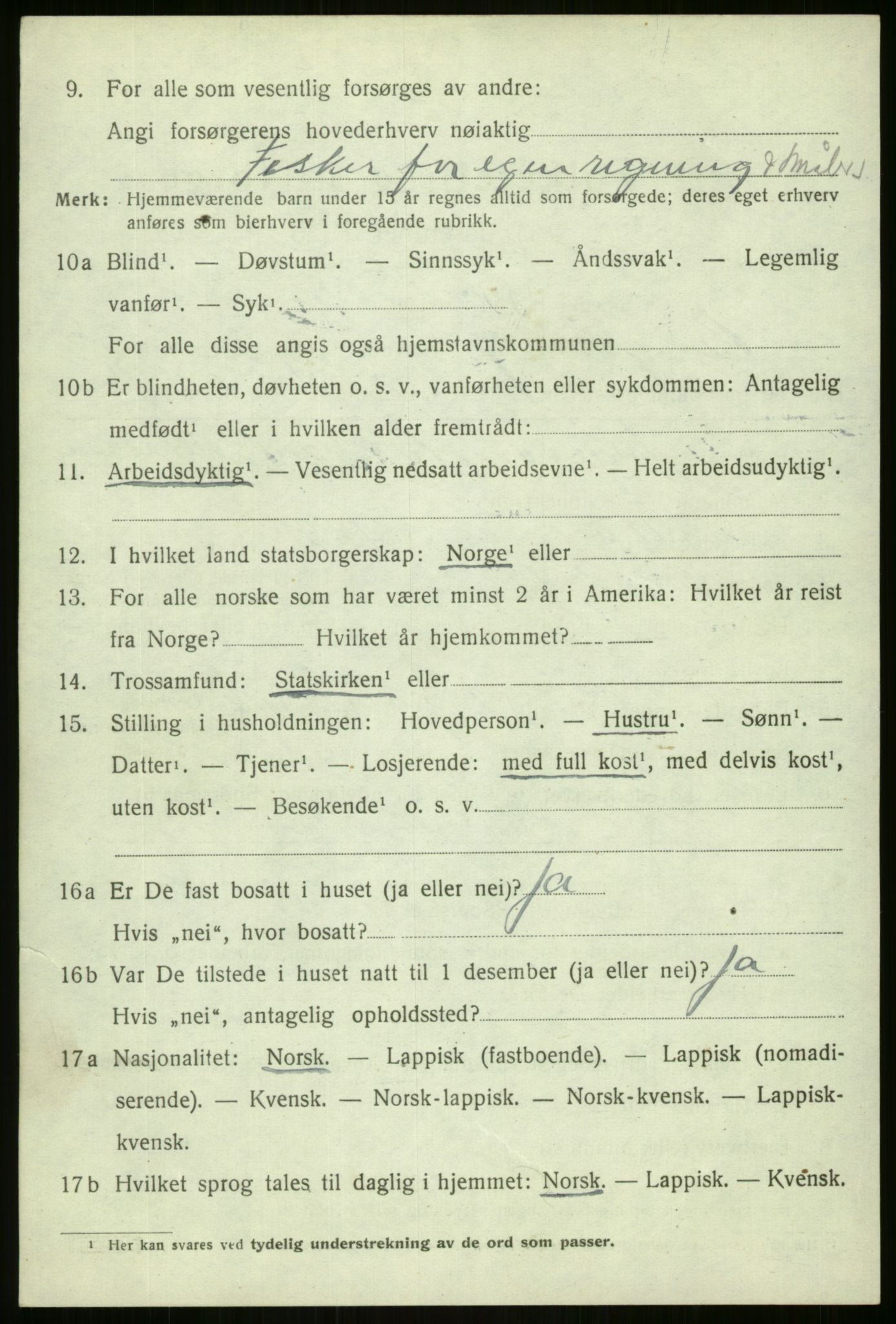 SATØ, 1920 census for Berg, 1920, p. 1239