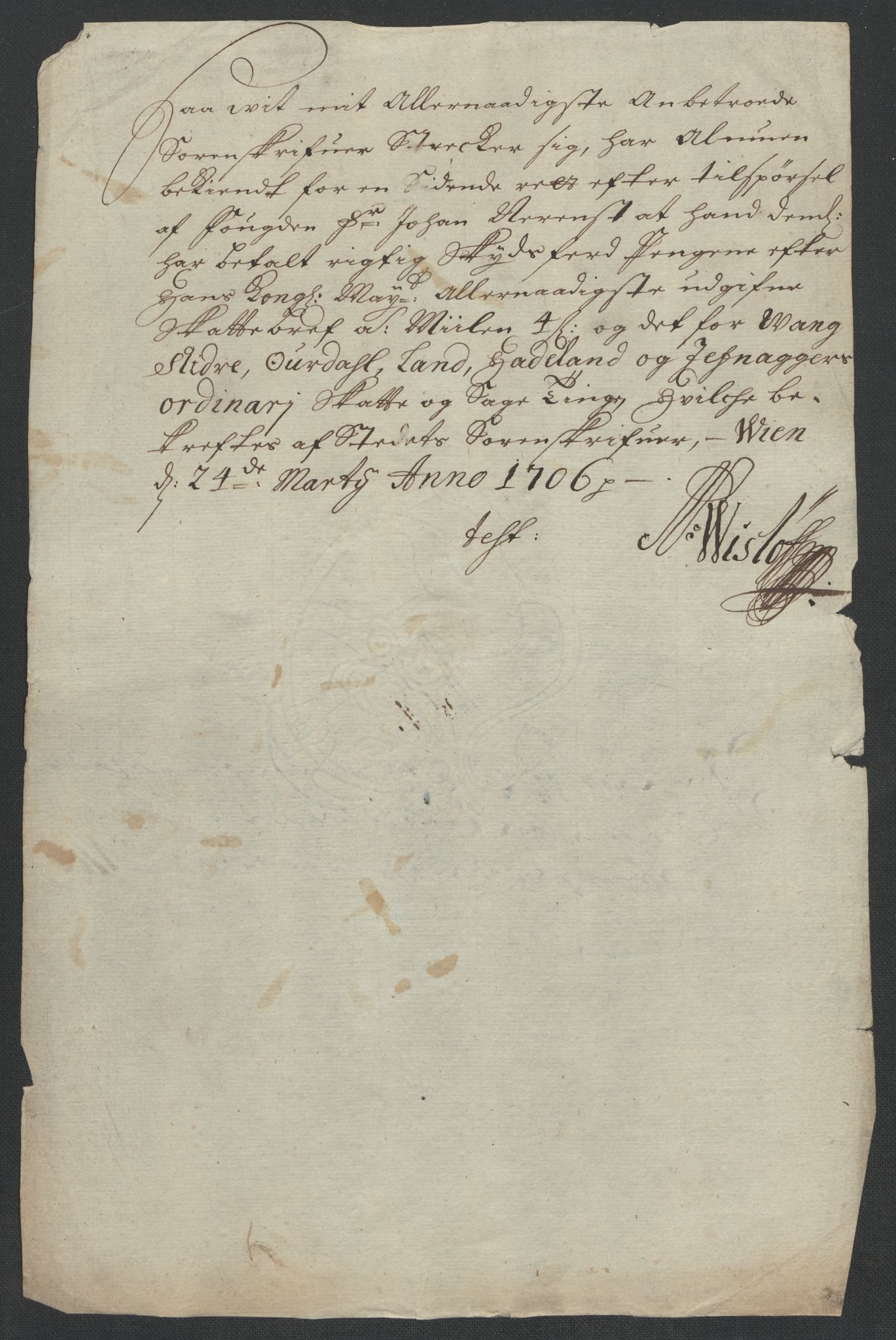 Rentekammeret inntil 1814, Reviderte regnskaper, Fogderegnskap, AV/RA-EA-4092/R18/L1303: Fogderegnskap Hadeland, Toten og Valdres, 1705, p. 134