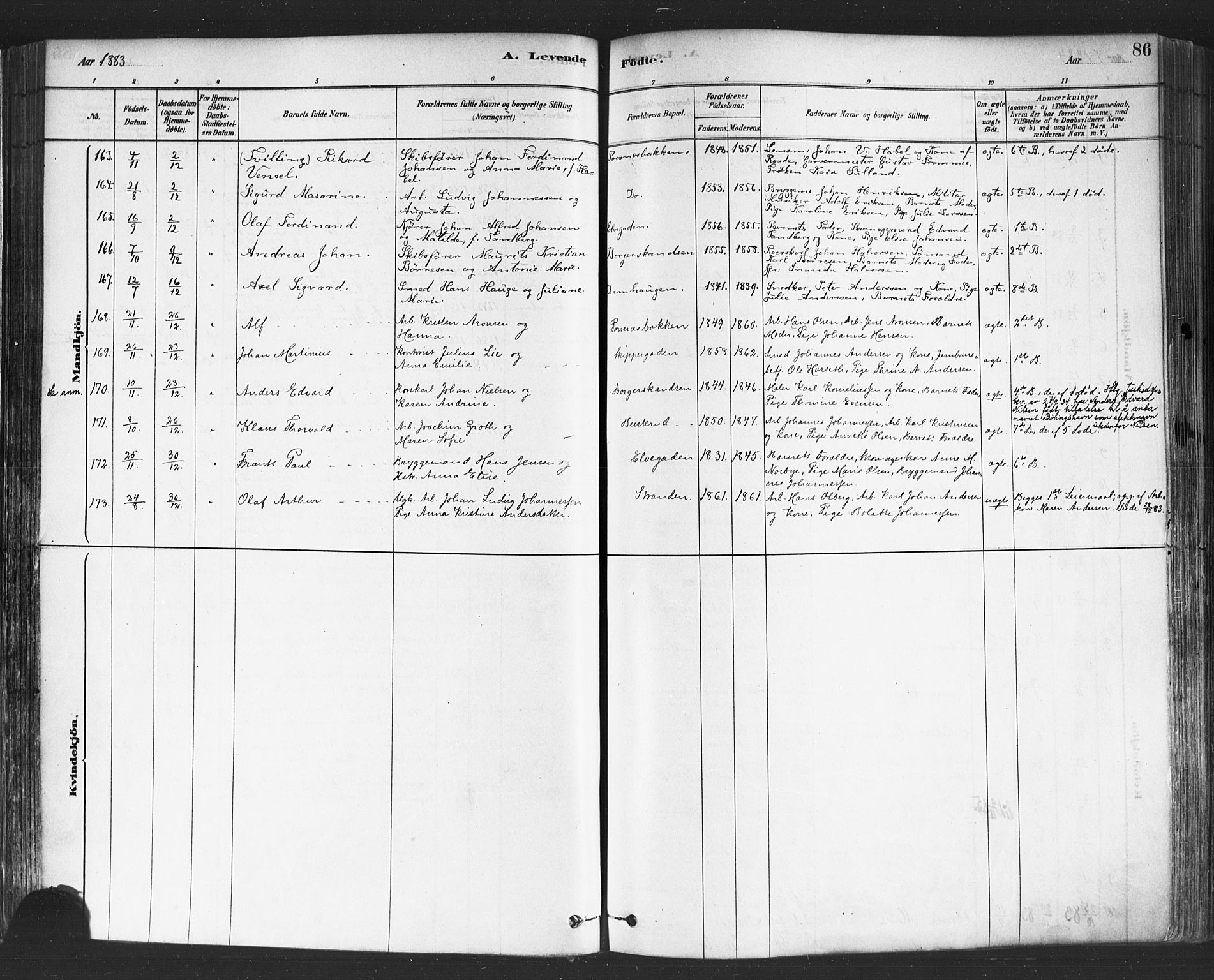 Halden prestekontor Kirkebøker, AV/SAO-A-10909/F/Fa/L0011: Parish register (official) no. I 11, 1878-1889, p. 86