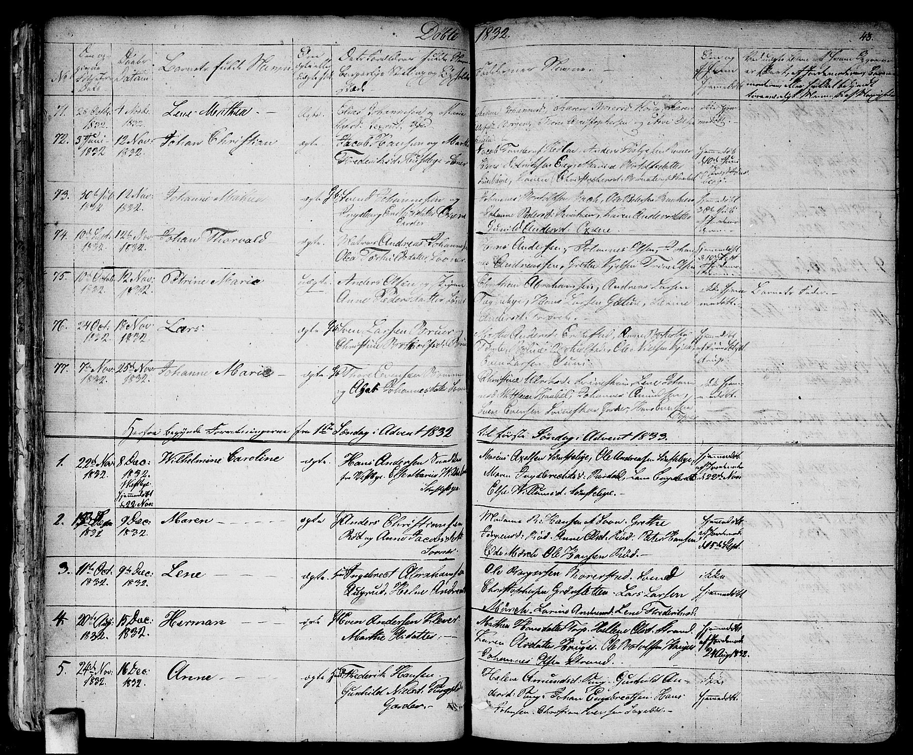 Vestby prestekontor Kirkebøker, AV/SAO-A-10893/F/Fa/L0006: Parish register (official) no. I 6, 1827-1849, p. 43