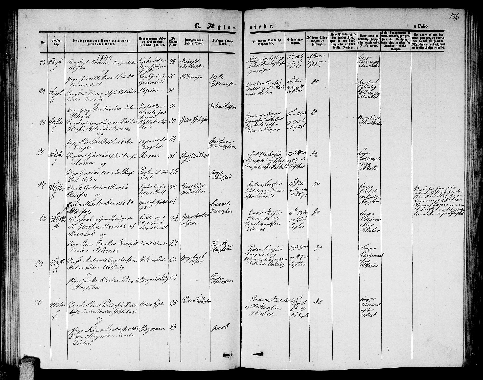 Høland prestekontor Kirkebøker, SAO/A-10346a/G/Ga/L0003: Parish register (copy) no. I 3, 1846-1853, p. 186