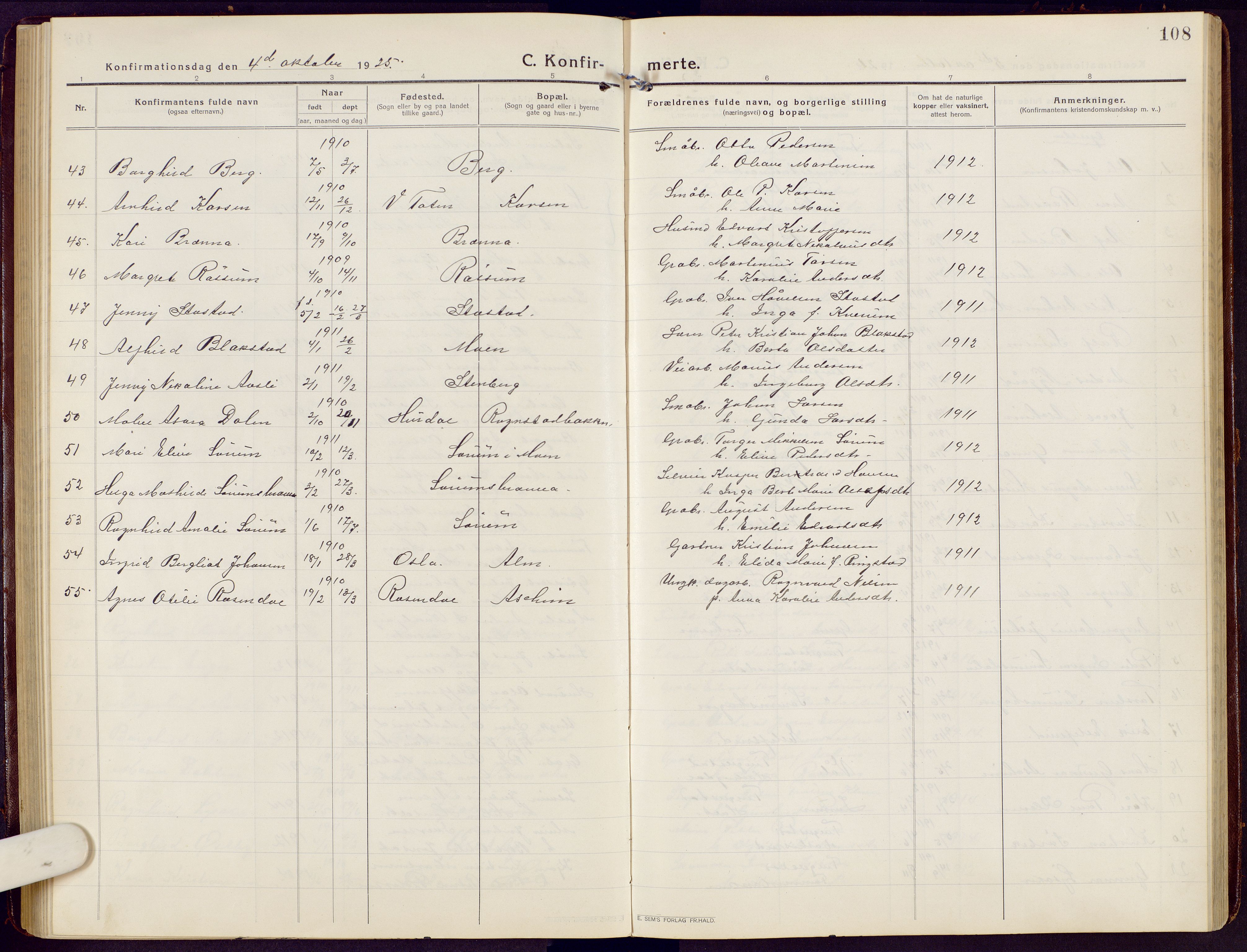 Brandbu prestekontor, SAH/PREST-114/H/Ha/Hab/L0010: Parish register (copy) no. 10, 1916-1930, p. 108
