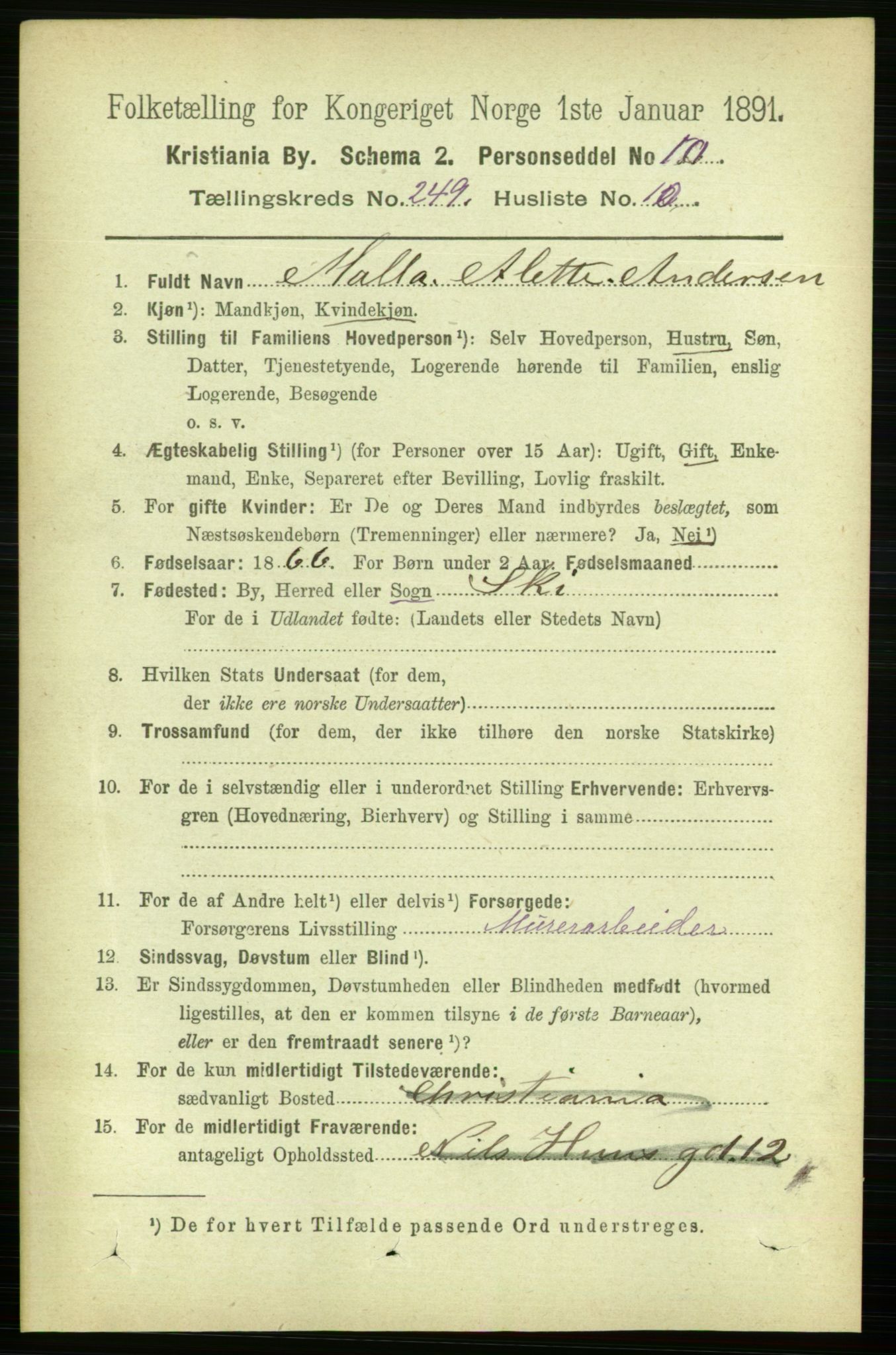 RA, 1891 census for 0301 Kristiania, 1891, p. 152546