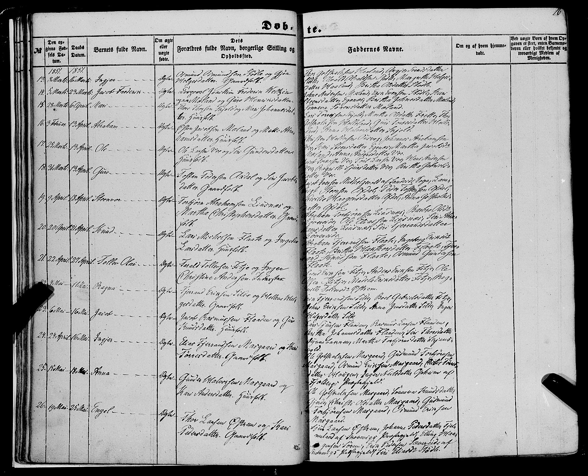 Etne sokneprestembete, AV/SAB-A-75001/H/Haa: Parish register (official) no. A 8, 1848-1862, p. 16