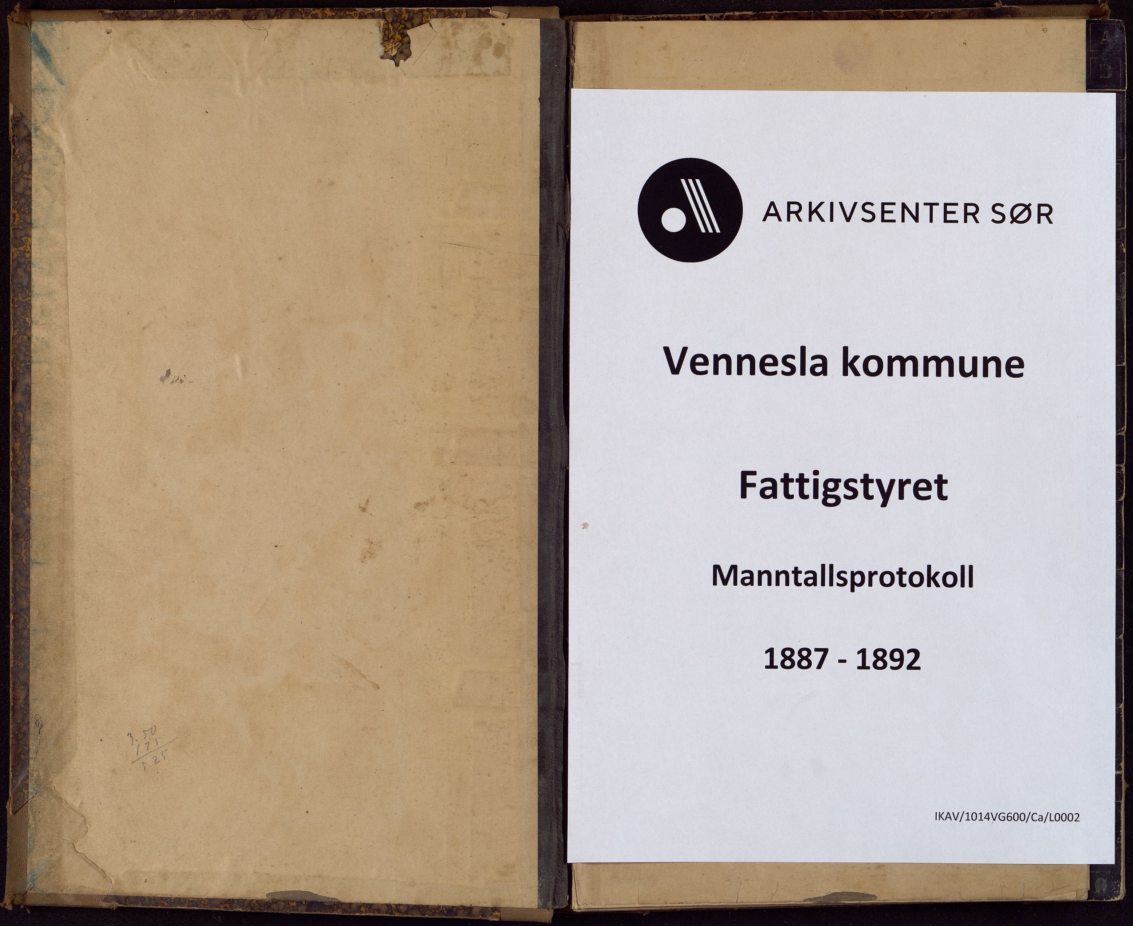 Vennesla kommune - Fattigstyret/Sosialkontoret, ARKSOR/1014VG600/Ca/L0002: Mantallsprotokoll, 1887-1892