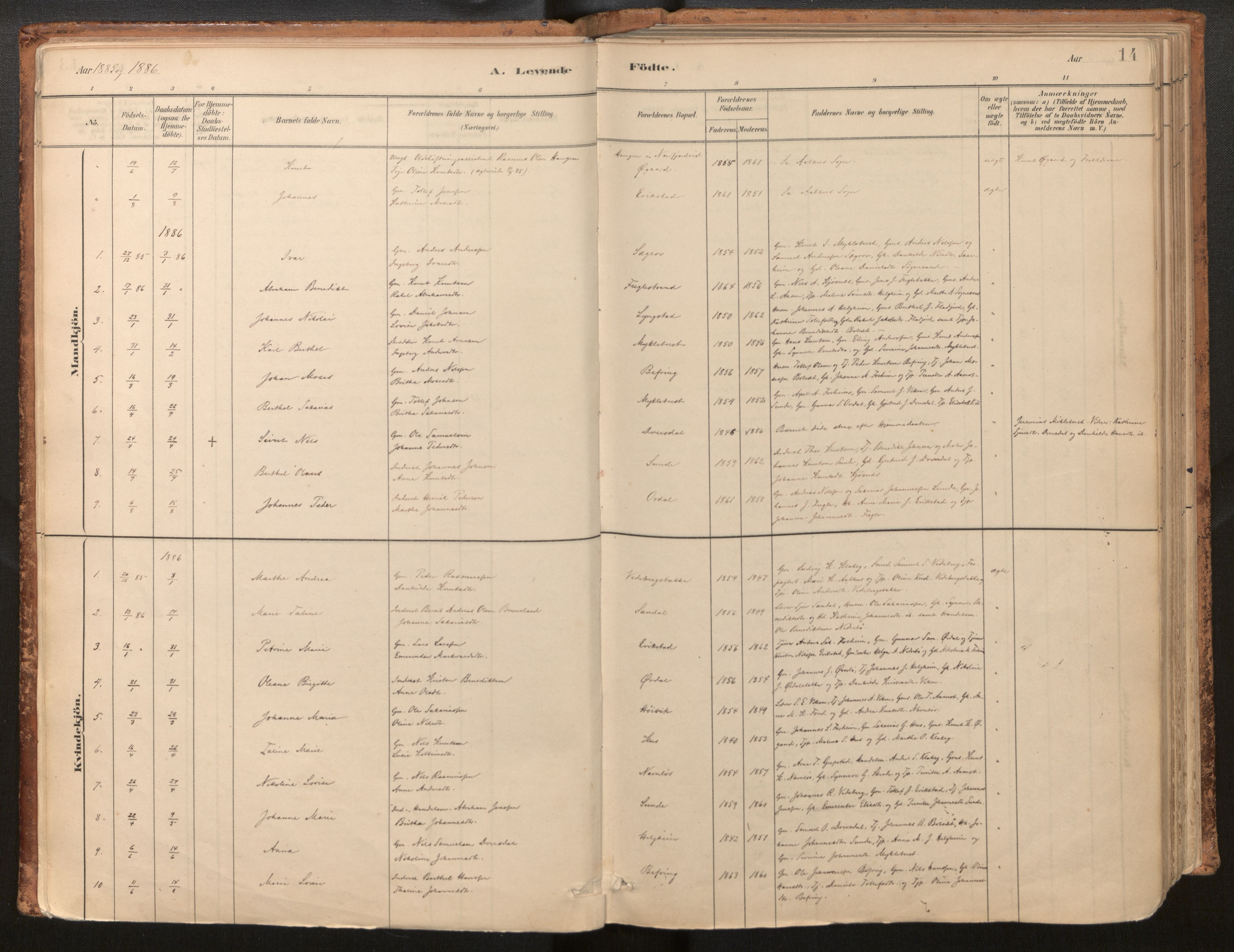 Jølster sokneprestembete, SAB/A-80701/H/Haa/Haac/L0001: Parish register (official) no. C 1, 1882-1928, p. 14