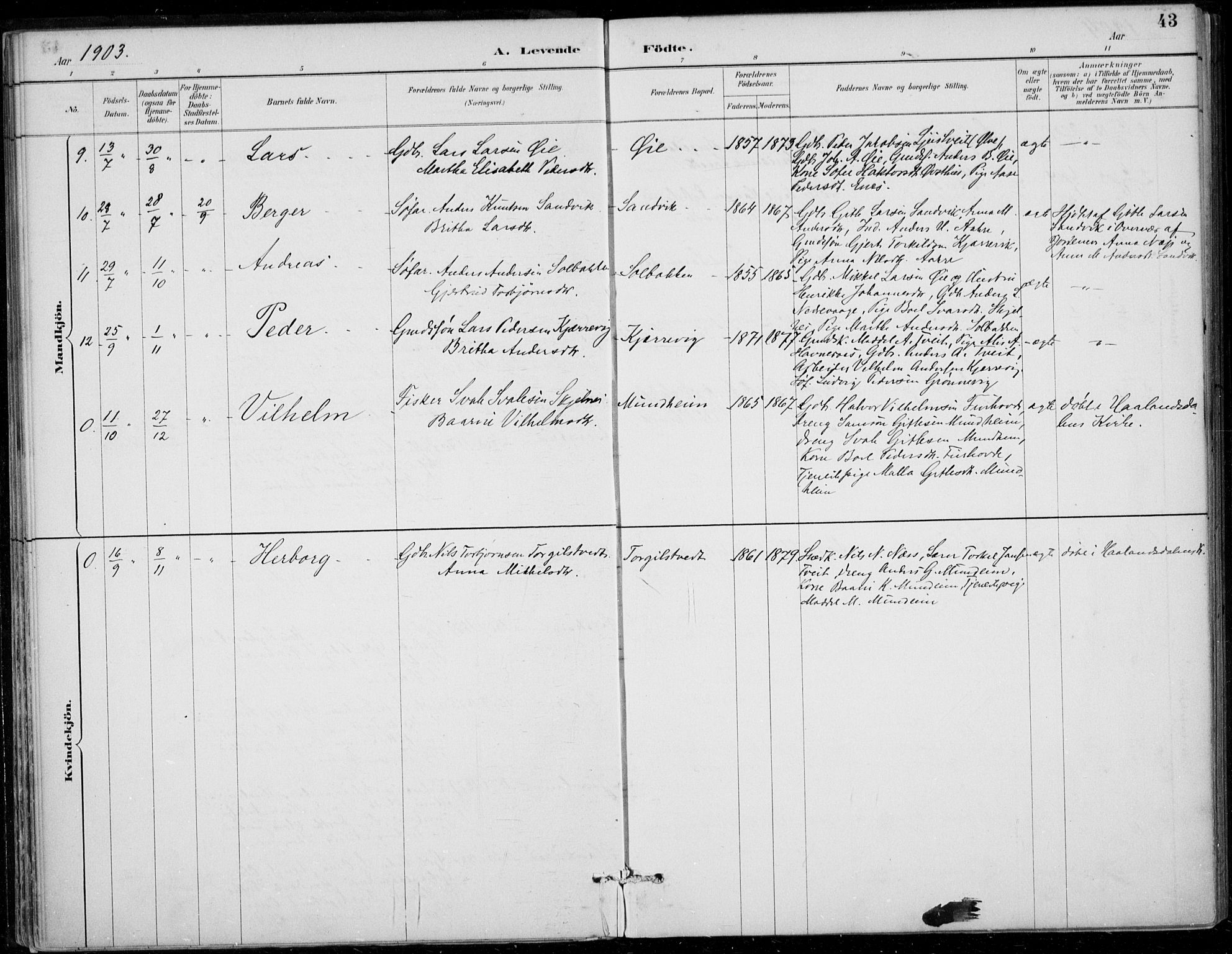 Strandebarm sokneprestembete, SAB/A-78401/H/Haa: Parish register (official) no. D  1, 1886-1912, p. 43