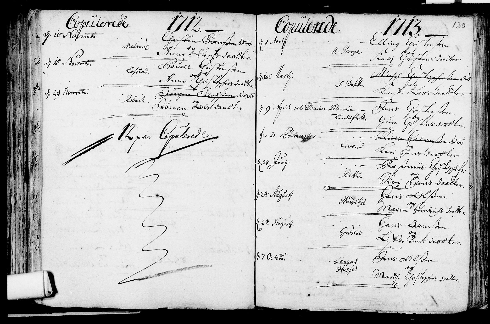 Våle kirkebøker, SAKO/A-334/F/Fa/L0002: Parish register (official) no. I 2, 1705-1732, p. 130