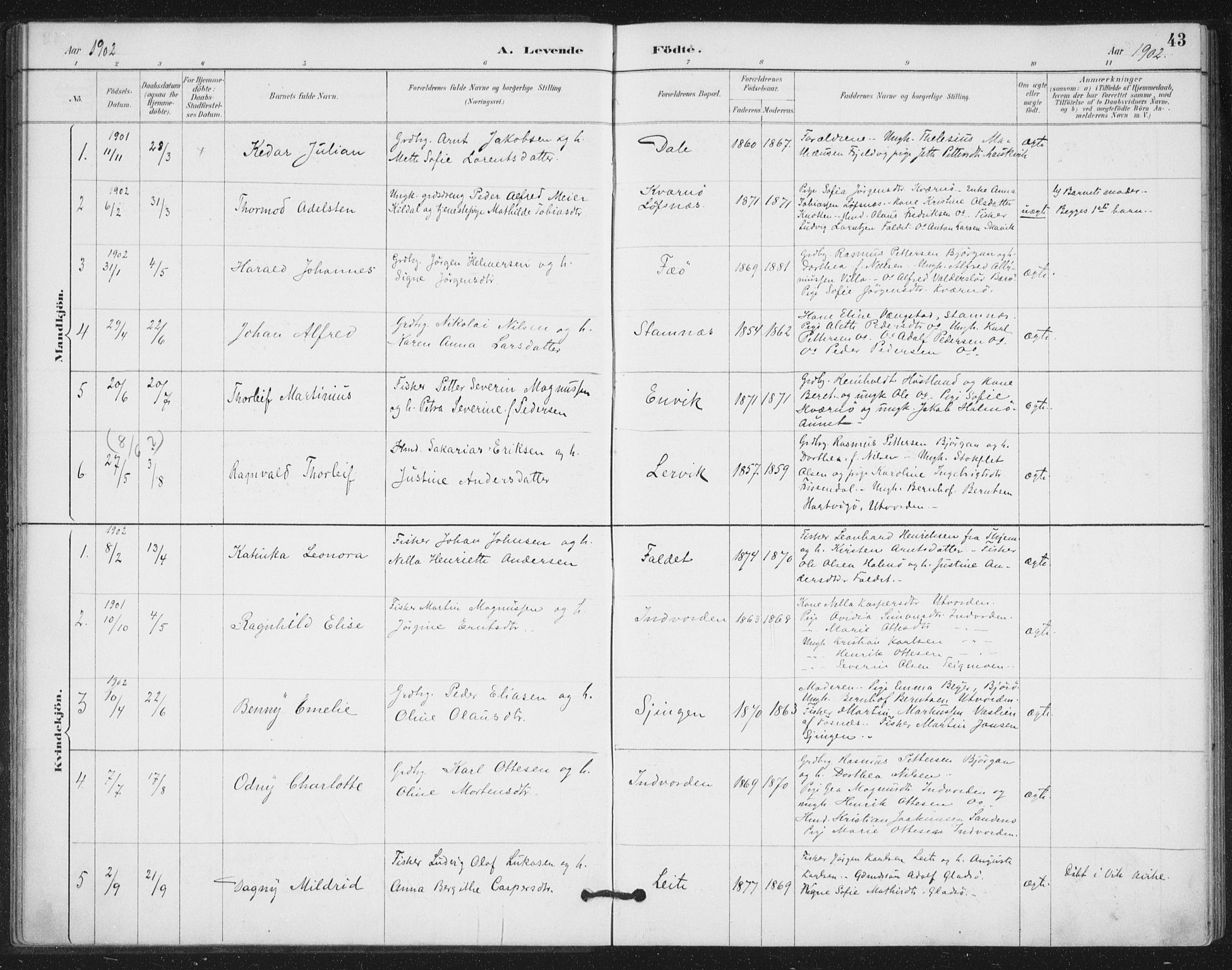 Ministerialprotokoller, klokkerbøker og fødselsregistre - Nord-Trøndelag, SAT/A-1458/772/L0603: Parish register (official) no. 772A01, 1885-1912, p. 43
