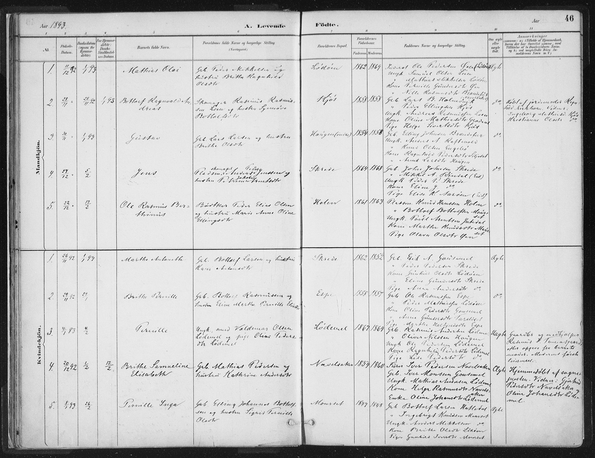 Hornindal sokneprestembete, AV/SAB-A-82401/H/Haa/Haaa/L0003/0001: Parish register (official) no. A 3A, 1887-1917, p. 46