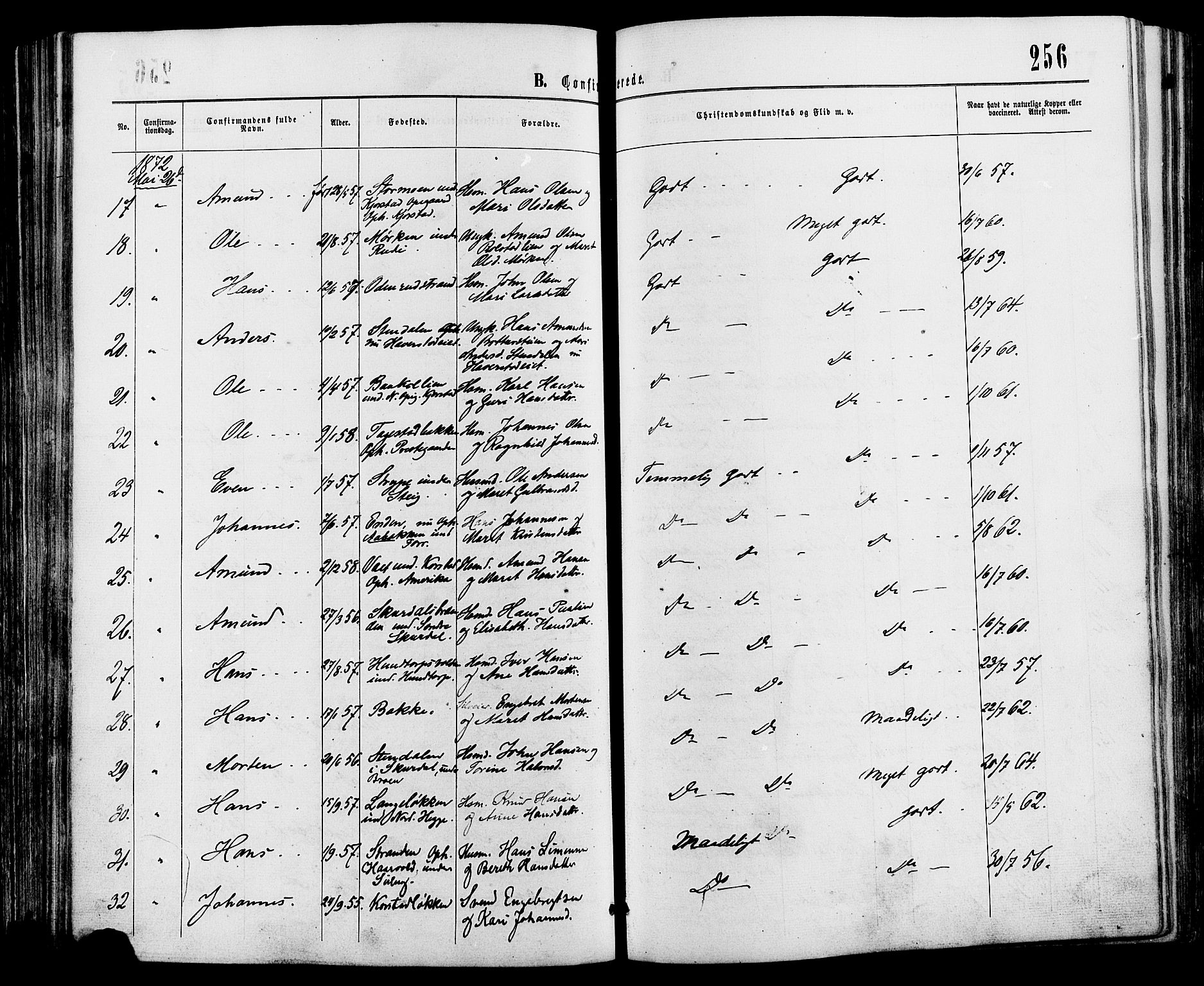 Sør-Fron prestekontor, AV/SAH-PREST-010/H/Ha/Haa/L0002: Parish register (official) no. 2, 1864-1880, p. 256