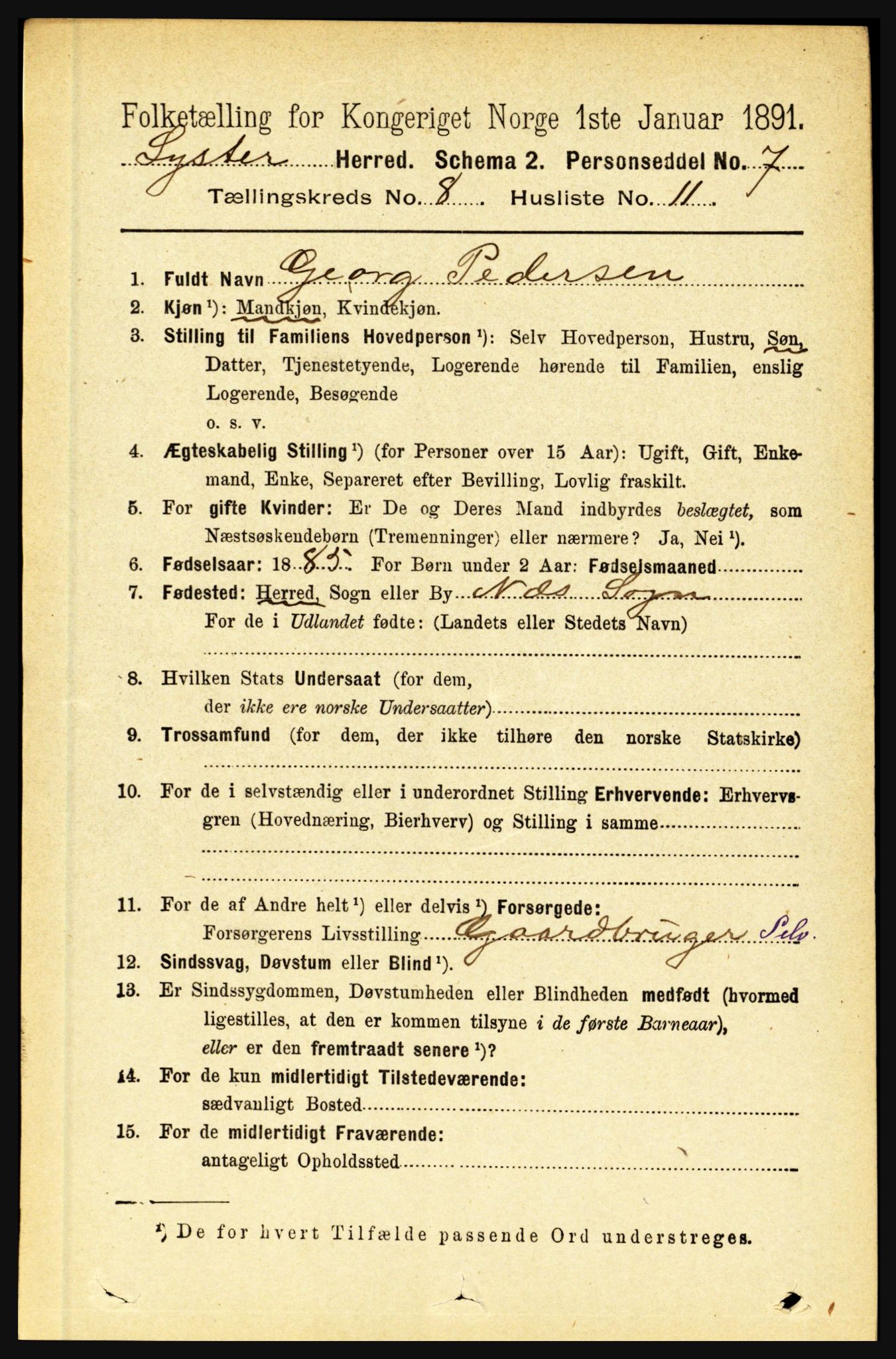 RA, 1891 census for 1426 Luster, 1891, p. 2739